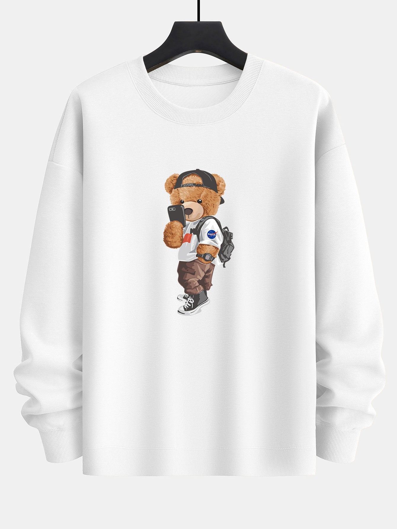 Sweat-shirt coupe décontractée à imprimé ours selfie