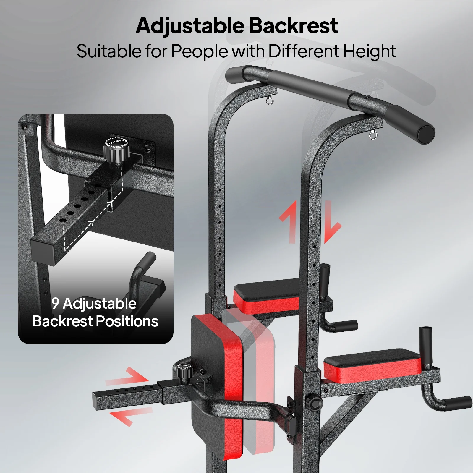 Multifunction Power Tower Pull up Bar Dip Station Power Rack with Adjustable Backrest for Home Gym Strength Training Workout Equipment Max Weight 480lbs(Model 1) - Image 4