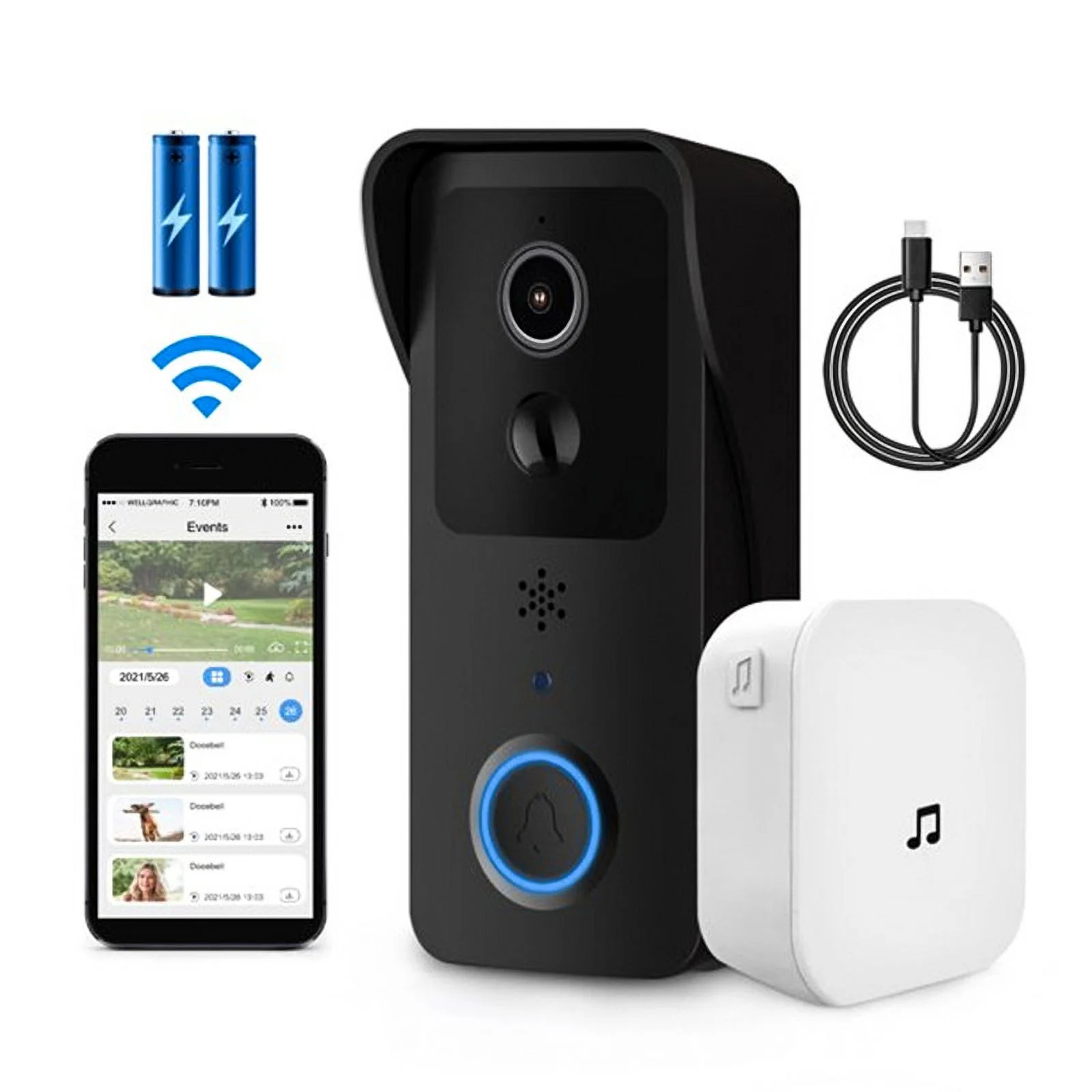 1080P Video Doorbell 5G Dual Outdoor Door Bell Waterproof IP54 Battery Intercom Smart Home Wireless Door Phone Camera ,Smart Detection(Black) - Image 2