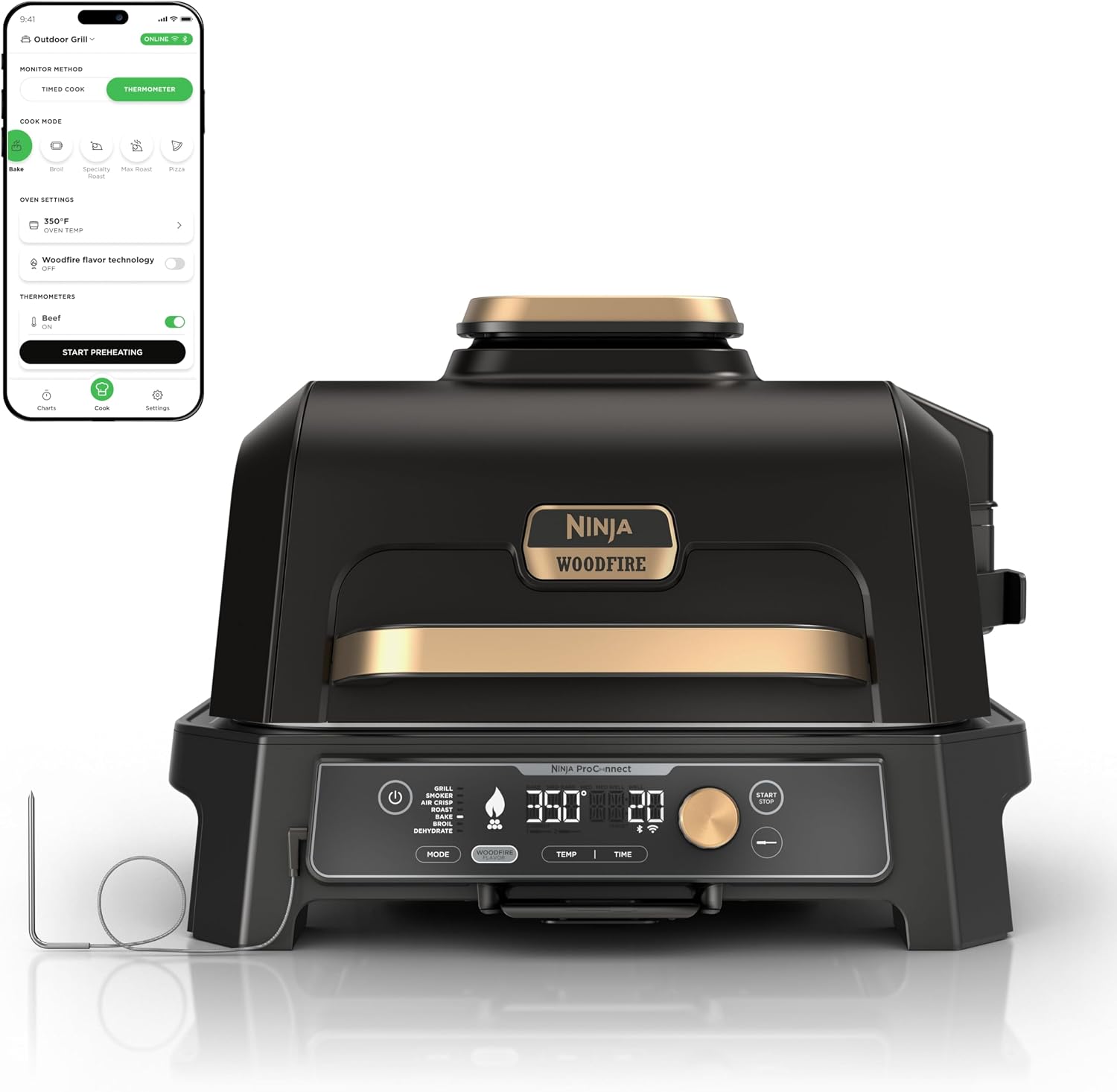 Ninja Woodfire ProConnect Premium XL BBQ Grill, 7-in-1, App Enabled, Blue