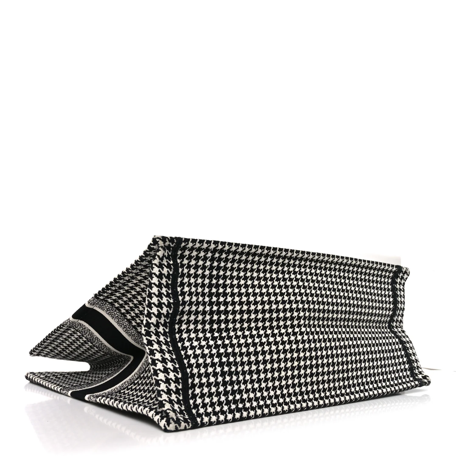 Canvas Houndstooth Embroidered Book Tote Black White