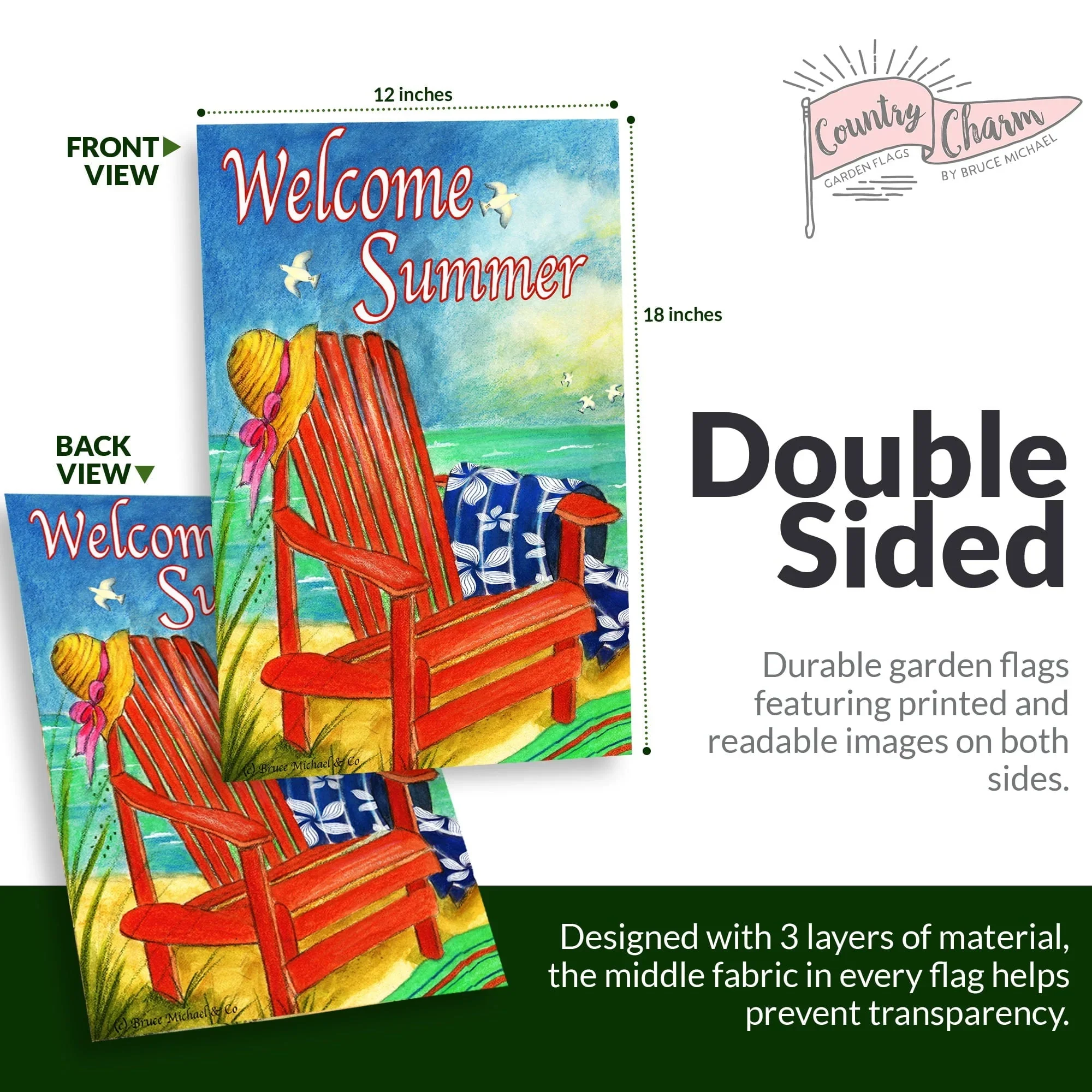 Country Charm Garden Flags (Set of 10) Double Sided 12 x 18 inch Seasonal Flags with Anti-Wind Clip Stopper