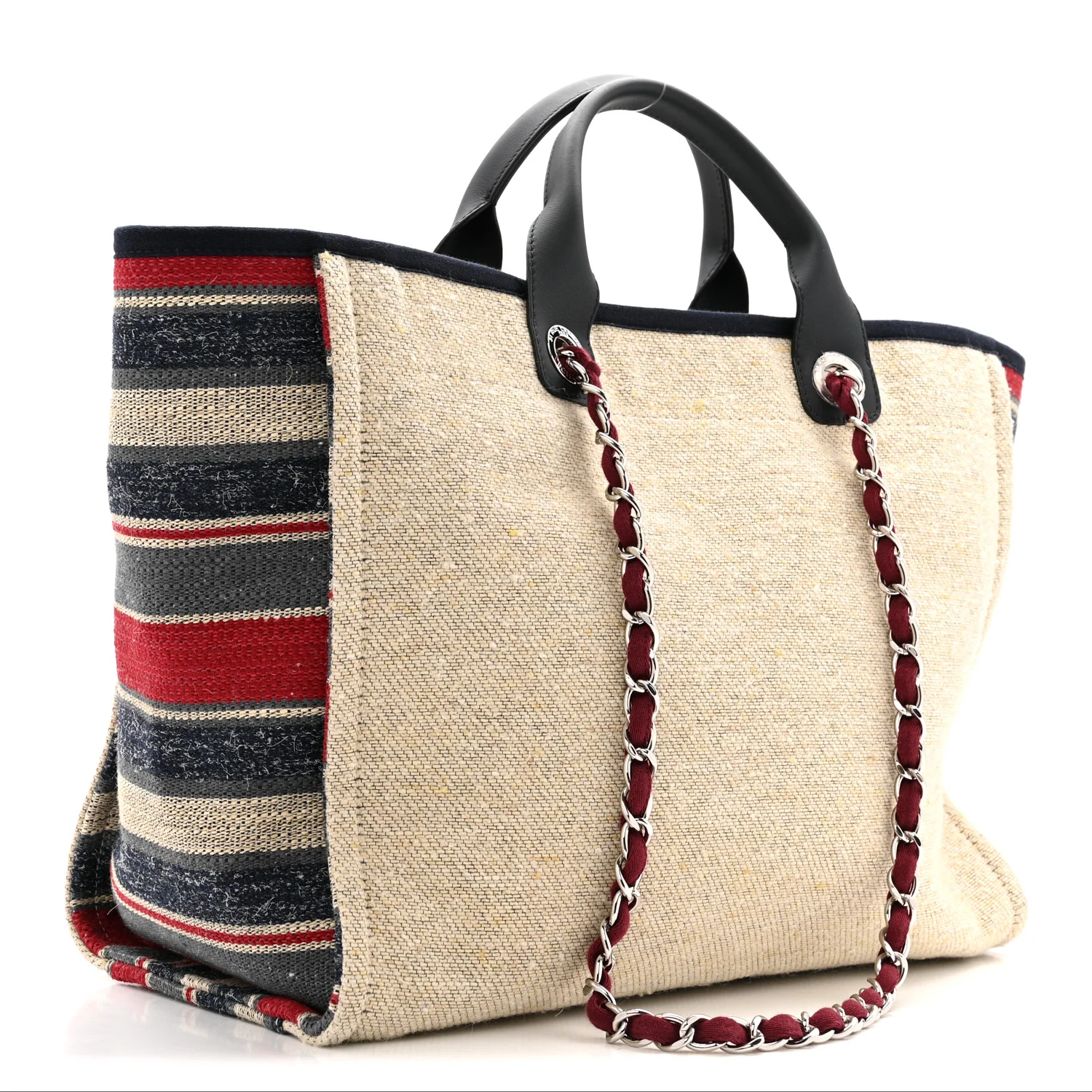 Striped Canvas Medium Deauville Tote Beige