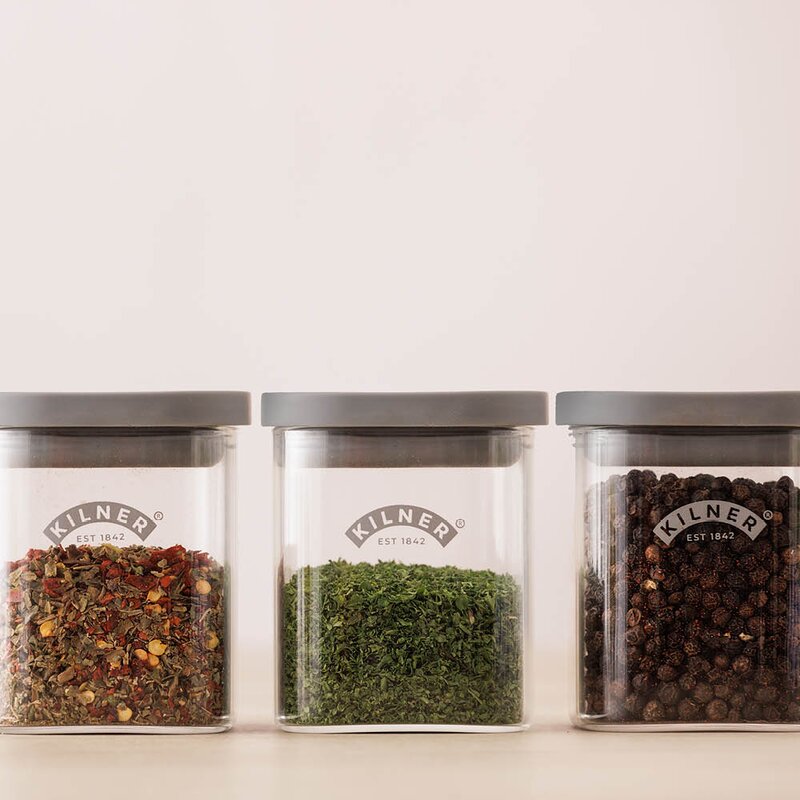Fresh krydderkrukkesett 4 deler glass/grå