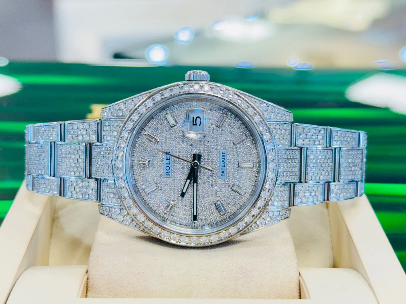 Rolex Datejust 41 126300 Fully Custom Diamond Pave Rectangular Dial