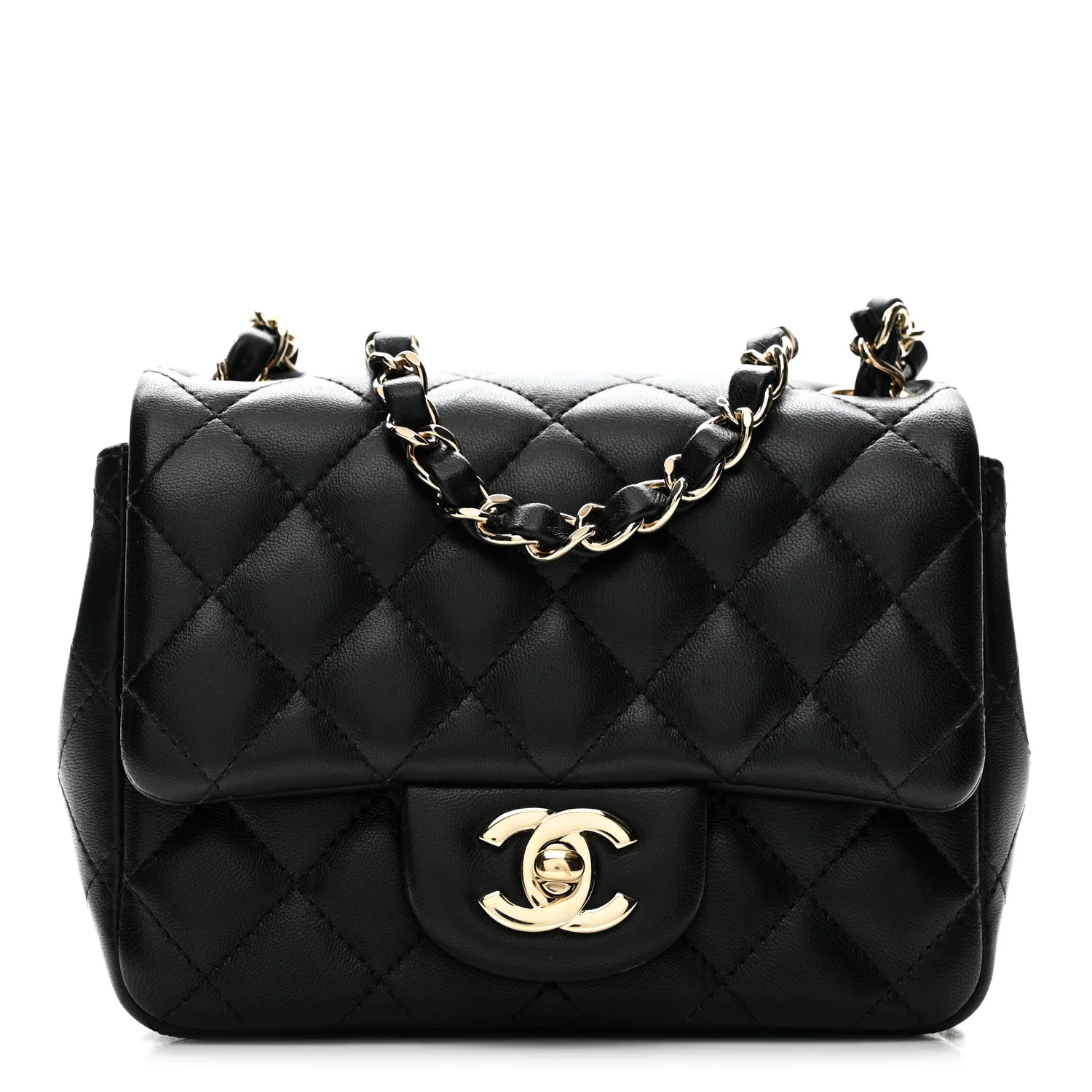 Lambskin Quilted Mini Square Flap Black