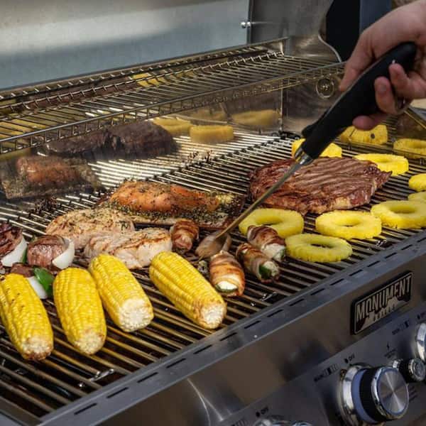 6-Burner Propane Gas Grill in Stainless with LED Controls. Side Burner and Rotisserie Kit