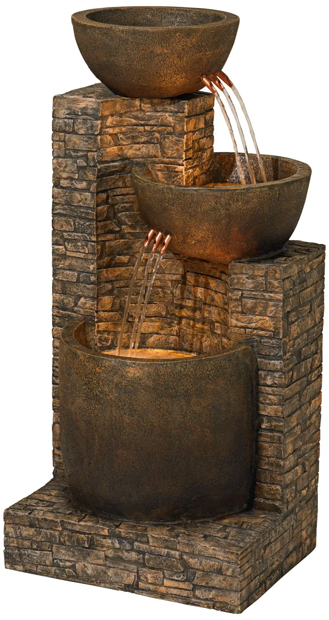 John Timberland Outdoor Floor Water Fountain Three Bowl Floor Cascade 35 for Yard Garden Lawn