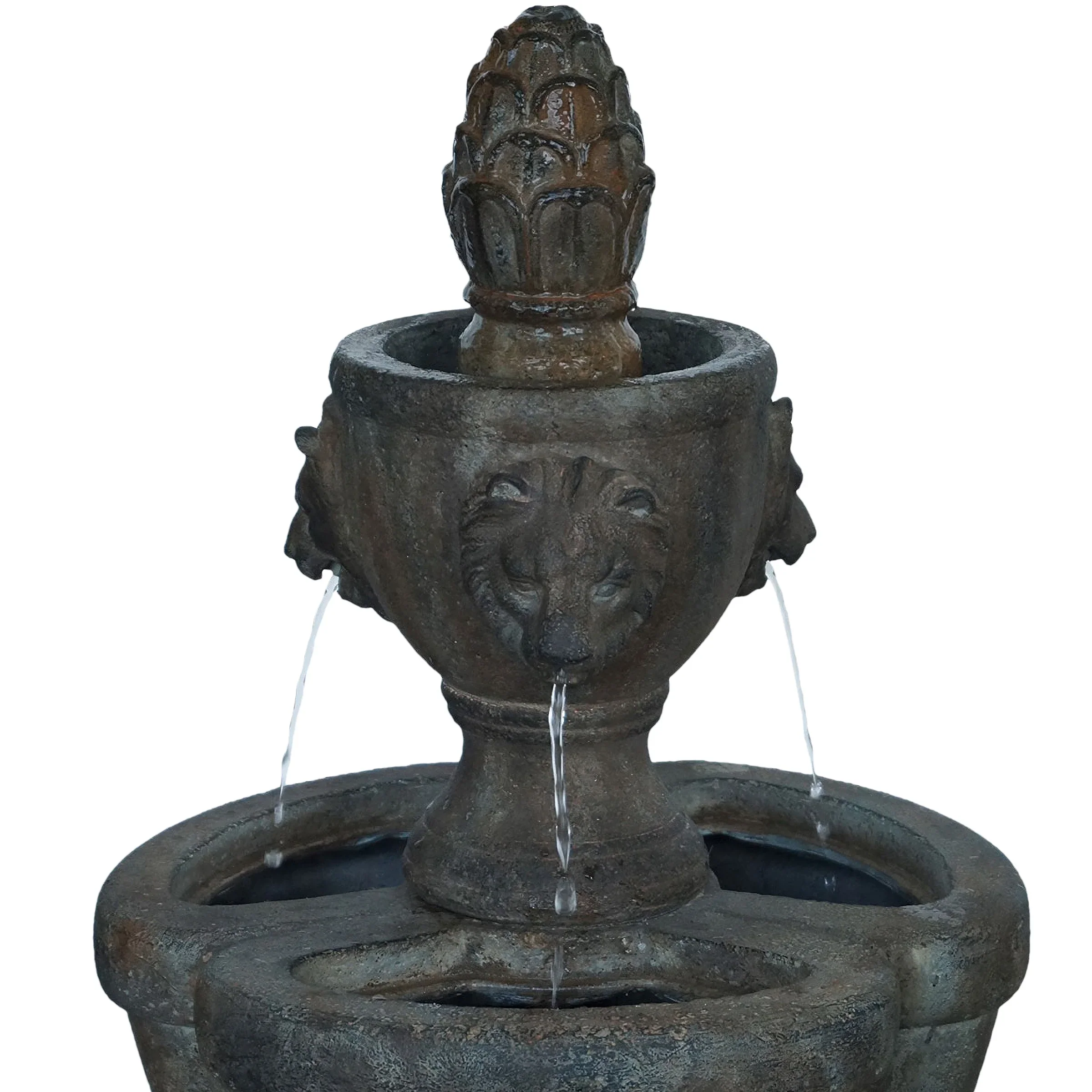 Pure Garden Polyresin Lawn and Garden Water Fountain with Lion Head Detail