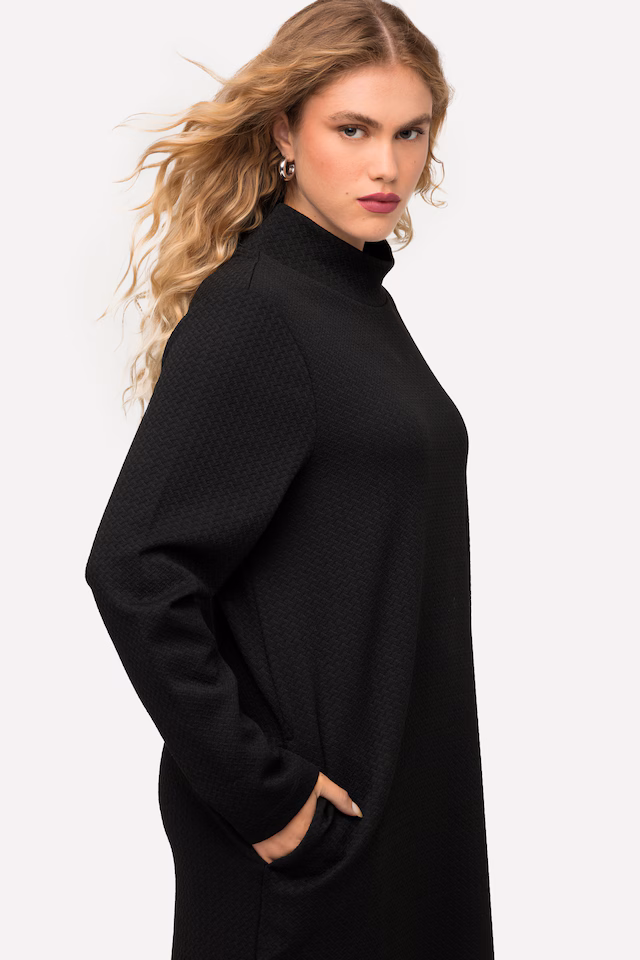 Textured Long Sleeve Turtleneck Sweatshirt Midi Dress