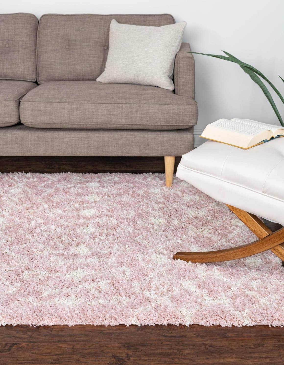 Unique Loom Moroccan Trellis Shag 4x6 Light Pink Geometric Area Rug