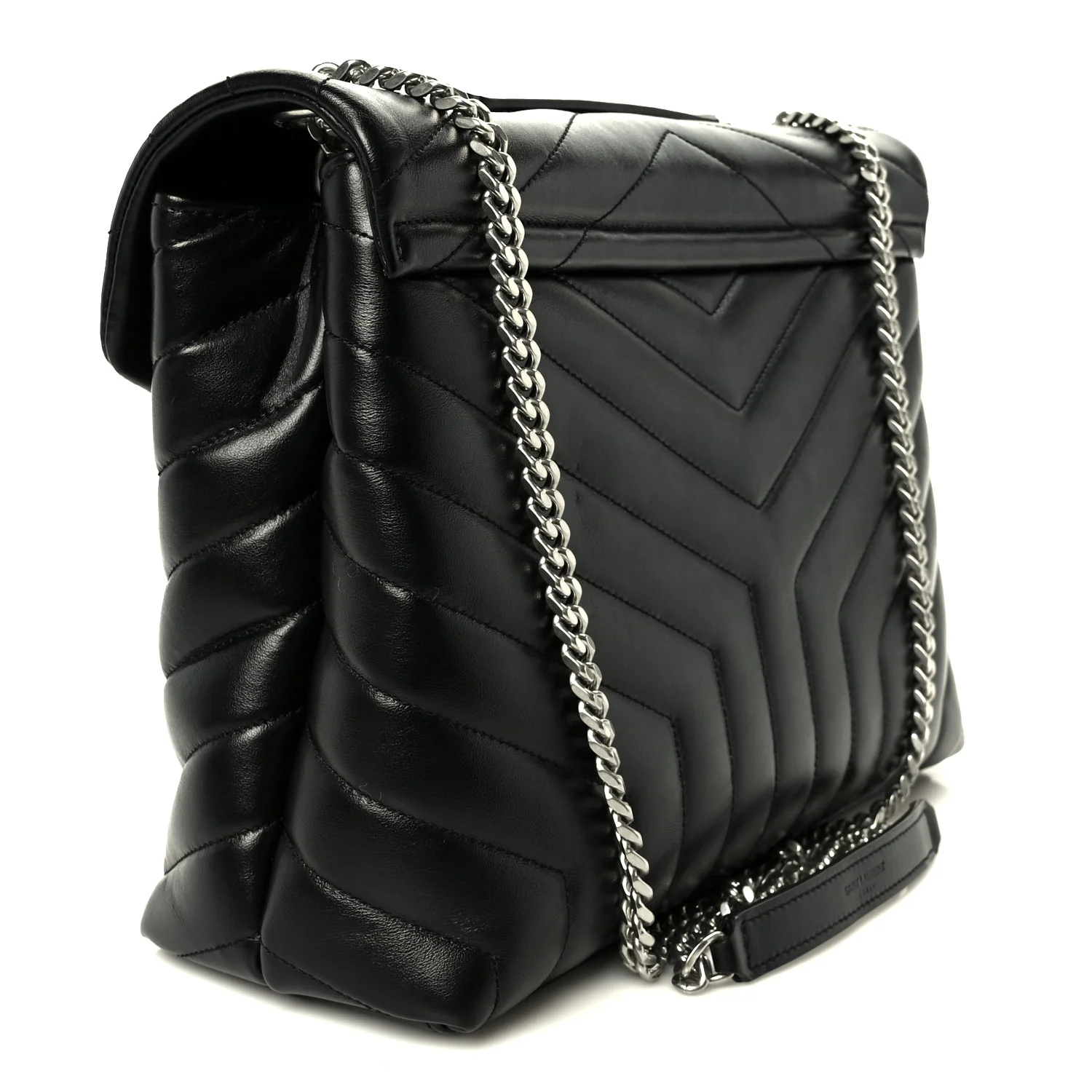 Calfskin Y Quilted Monogram Medium Loulou Chain Satchel Black