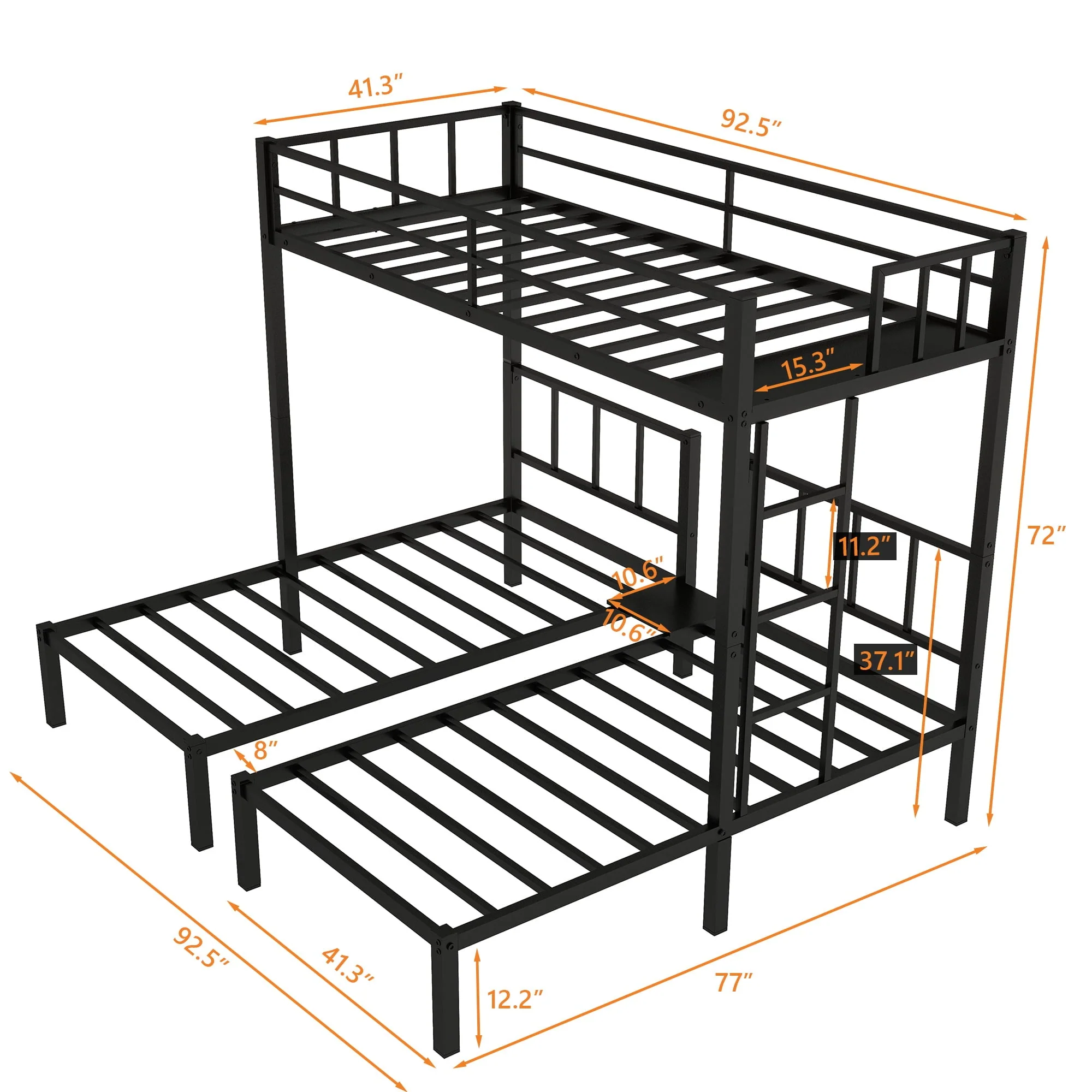 Metal Twin Triple Bunk Bed, Twin over Twin over Twin Bunk Bed for 3 Kids, Noise Reduced Structure, Separates Into 3 Twin Beds, Black - Image 8