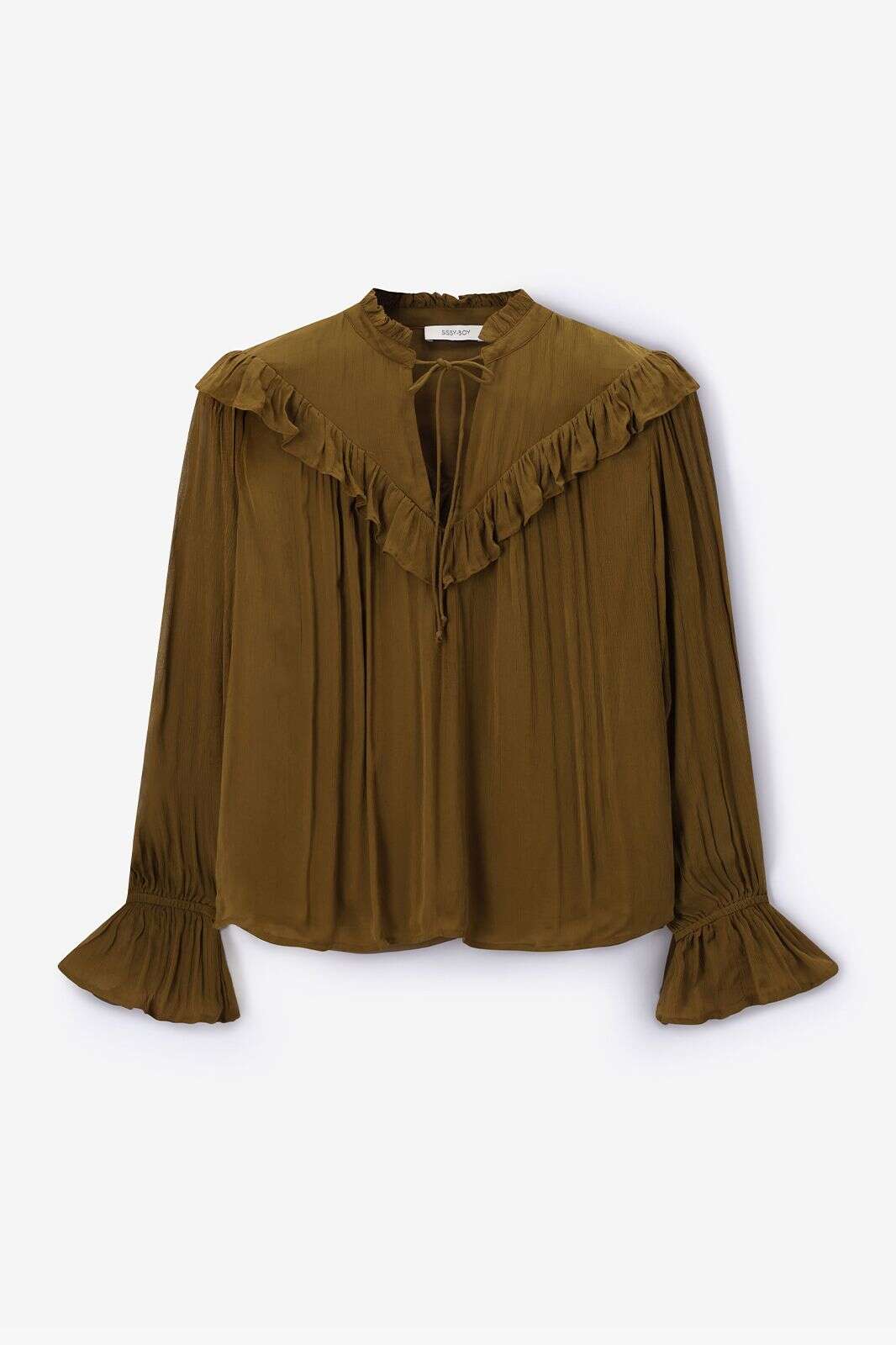 Donkergroene blouse met ruffle