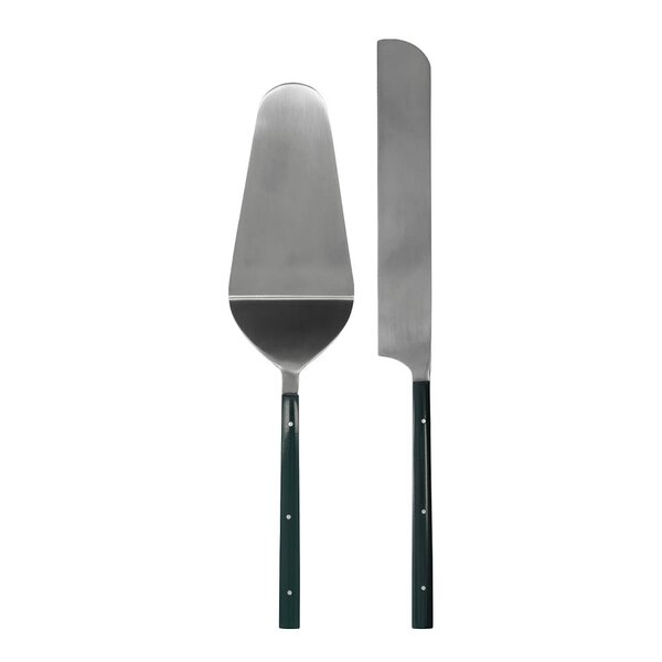 Lata kakespade og kakekniv i polert stål 28 cm mørk grønn