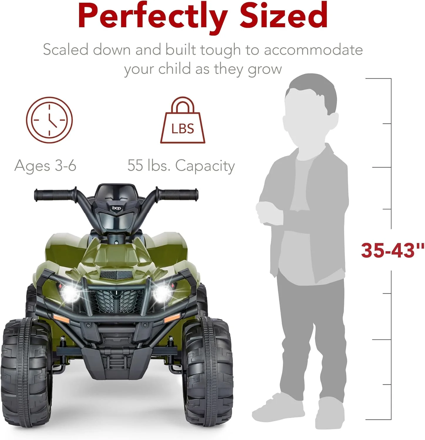 Quad électrique 12 V pour enfants Best Choice Products, véhicule tout-terrain à 4 roues avec audio Bluetooth, vitesse maximale de 3,9 km/h, pneus à crampons, phares LED et radio.