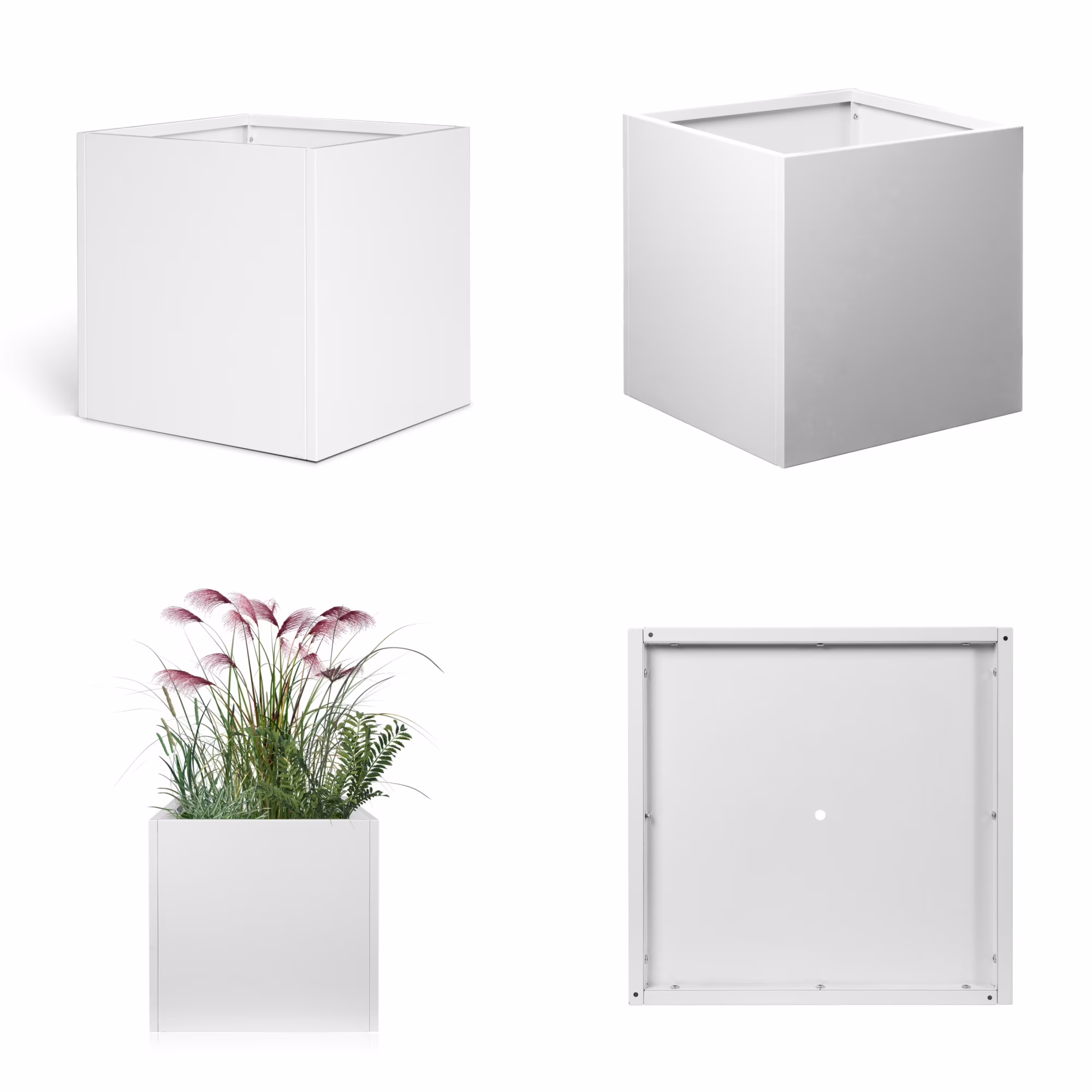 32 Square Planter Box with Drainage Holes for Outdoor Plants Garden Pot Rectangular Tall Flower Metal Steel Heavy Duty for Yard Patio Deck Hotel Front Porch Large Container Decorative, White