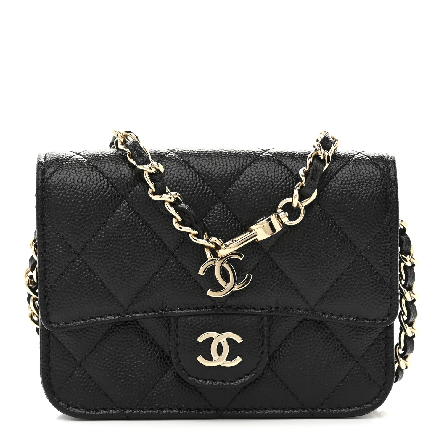 Caviar Quilted Mini Clutch With Chain Black