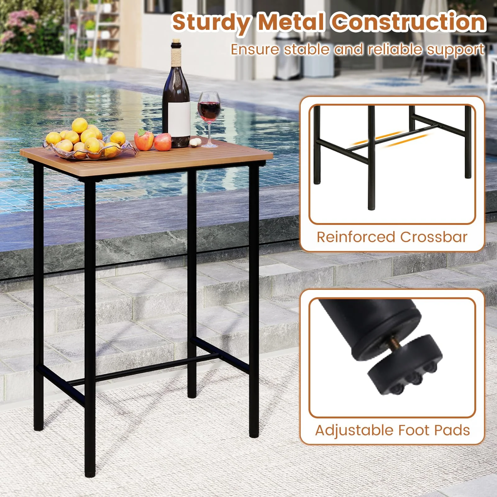Tangkula 3 Pieces Acacia Wood Patio Bar Set
