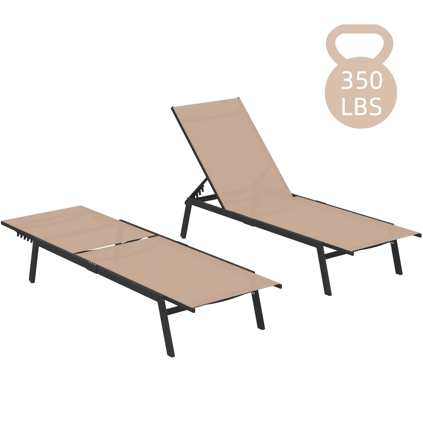 AECOJOY Patio Lounge Chairs, Outdoor Chaise Lounge with Wheels, Beige, 2PCS