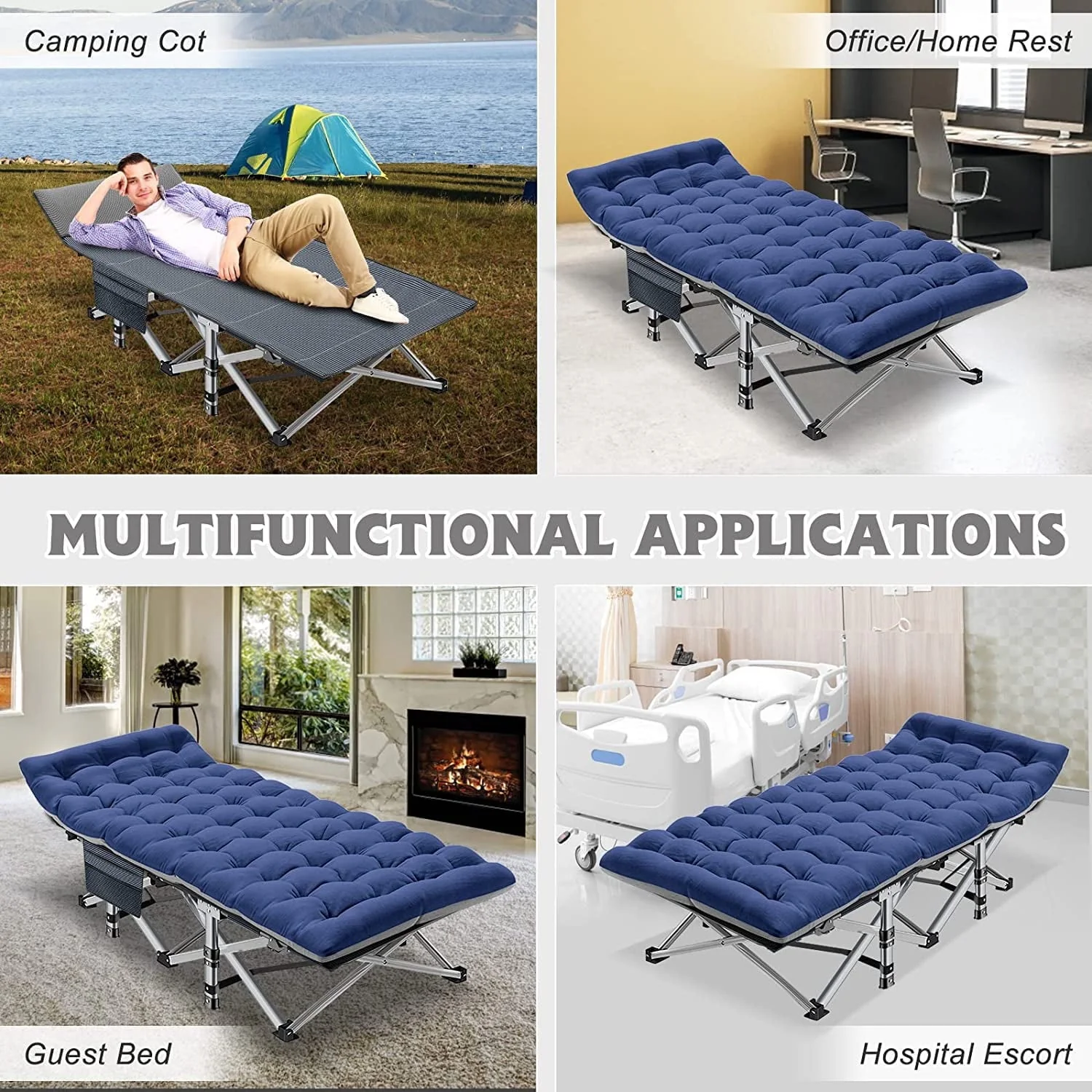 2 Pack Folding Bed Cot with 3.3 Inch 2 Sided Mattress, 75"* 28" Folding Camping Cots with Carry Bag, Portable Sleeping Cot Guest Bed - Image 5