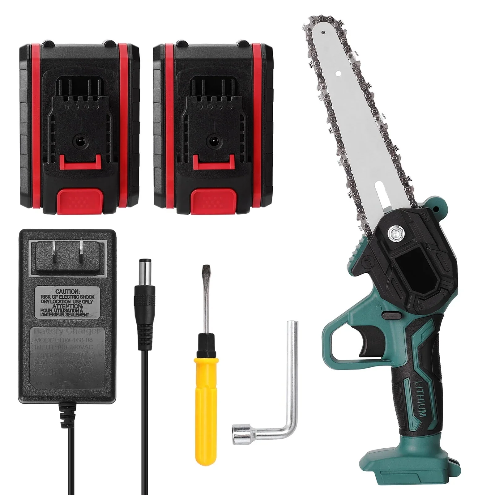 CACAGOO 21V 6 inch Mini Cordless ChainSaw with 2 Batteries One-Handed Electric Chain Saw for Wood Cutting Garden Logging Trimming Branch