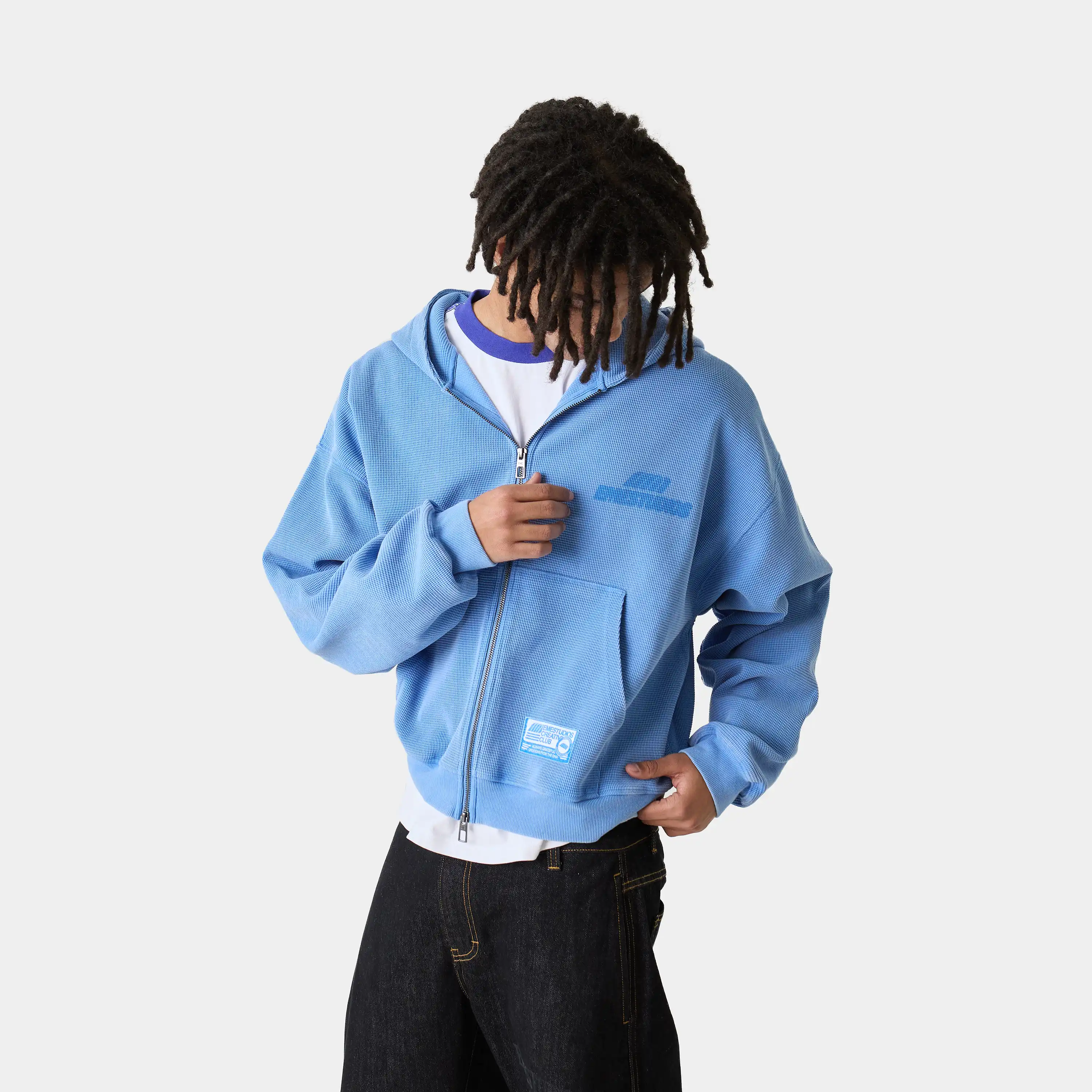 Waffle Cobalt Croped Boxy Full Zip