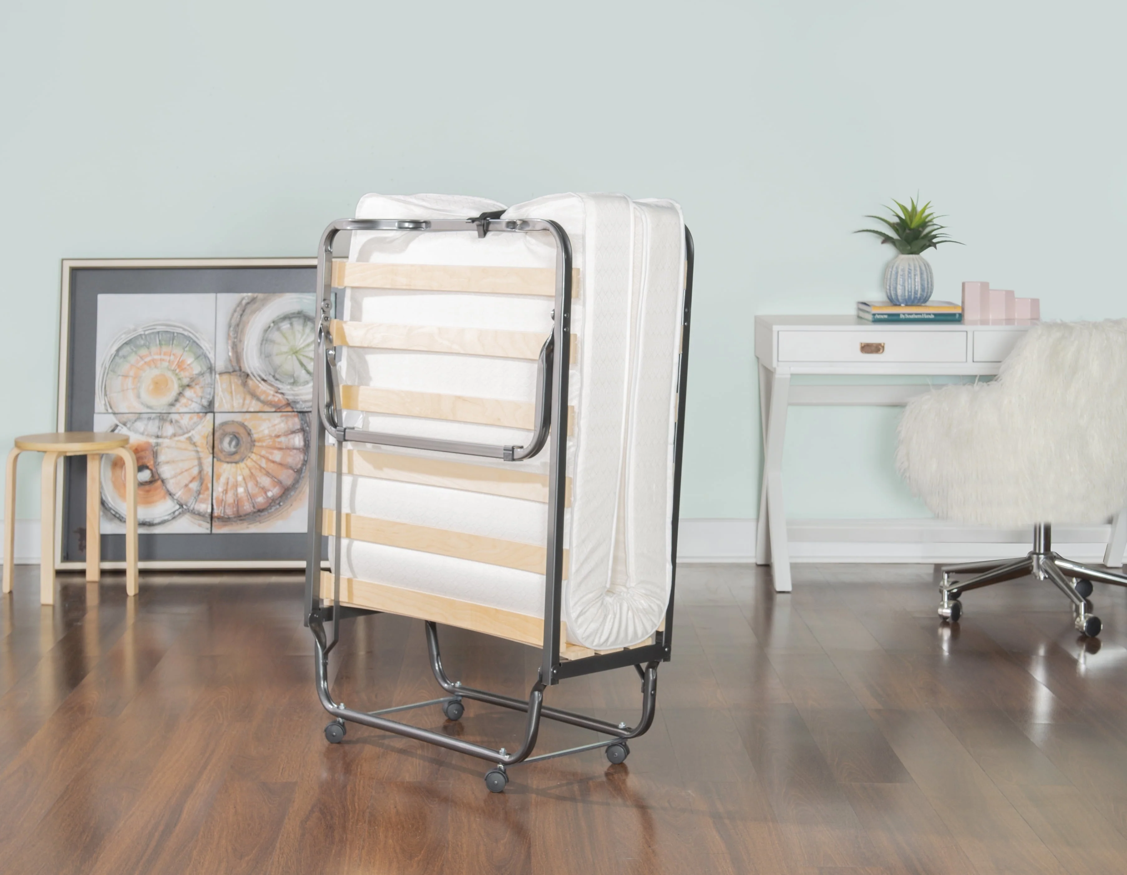 Luxor Folding Rollaway Guest Bed with 4" Foam Mattress with Memory Foam Layer, Single Size Image 3
