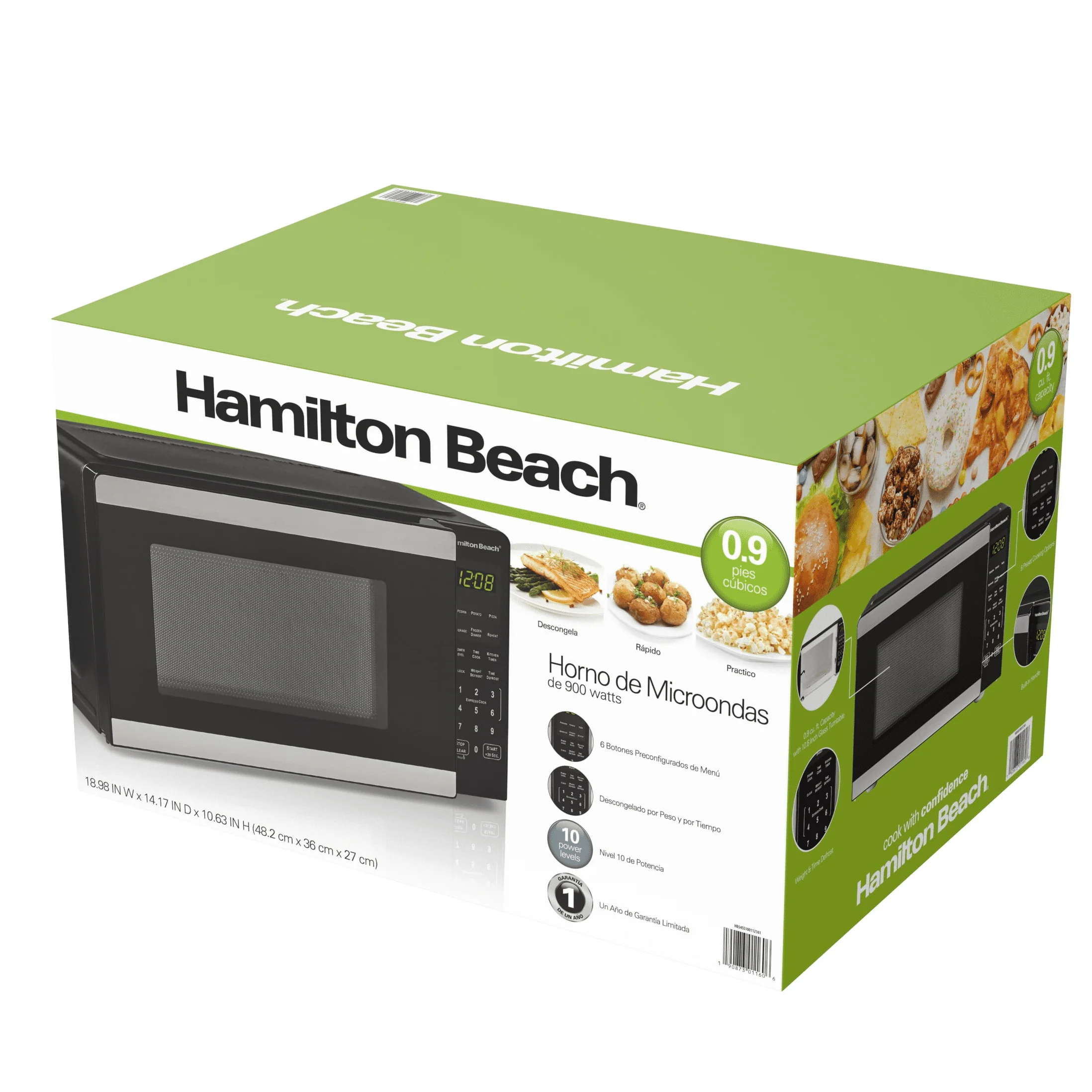 Hamilton Beach 0.9 cu ft Countertop Microwave Oven, 900 Watts, Stainless Steel, New