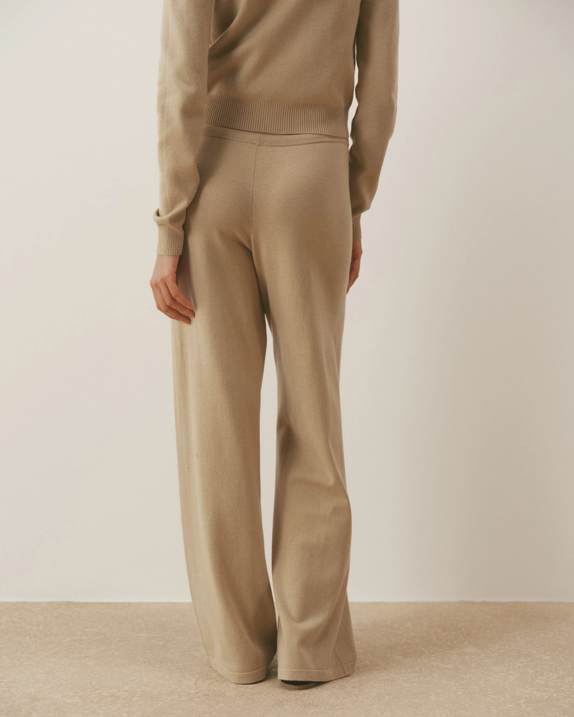 Knit Low Rise Straight Leg Pants - Almond