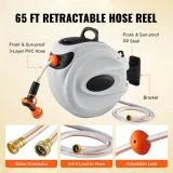KFFKFF Retractable Hose Reel, 65 ft x 5/8 inch, 180�� Swivel Bracket Wall-Mounted, Garden Water Hose Reel with 9-Pattern Nozzle, Automatic Rewind, Lock at Any Length, and Slow Return System