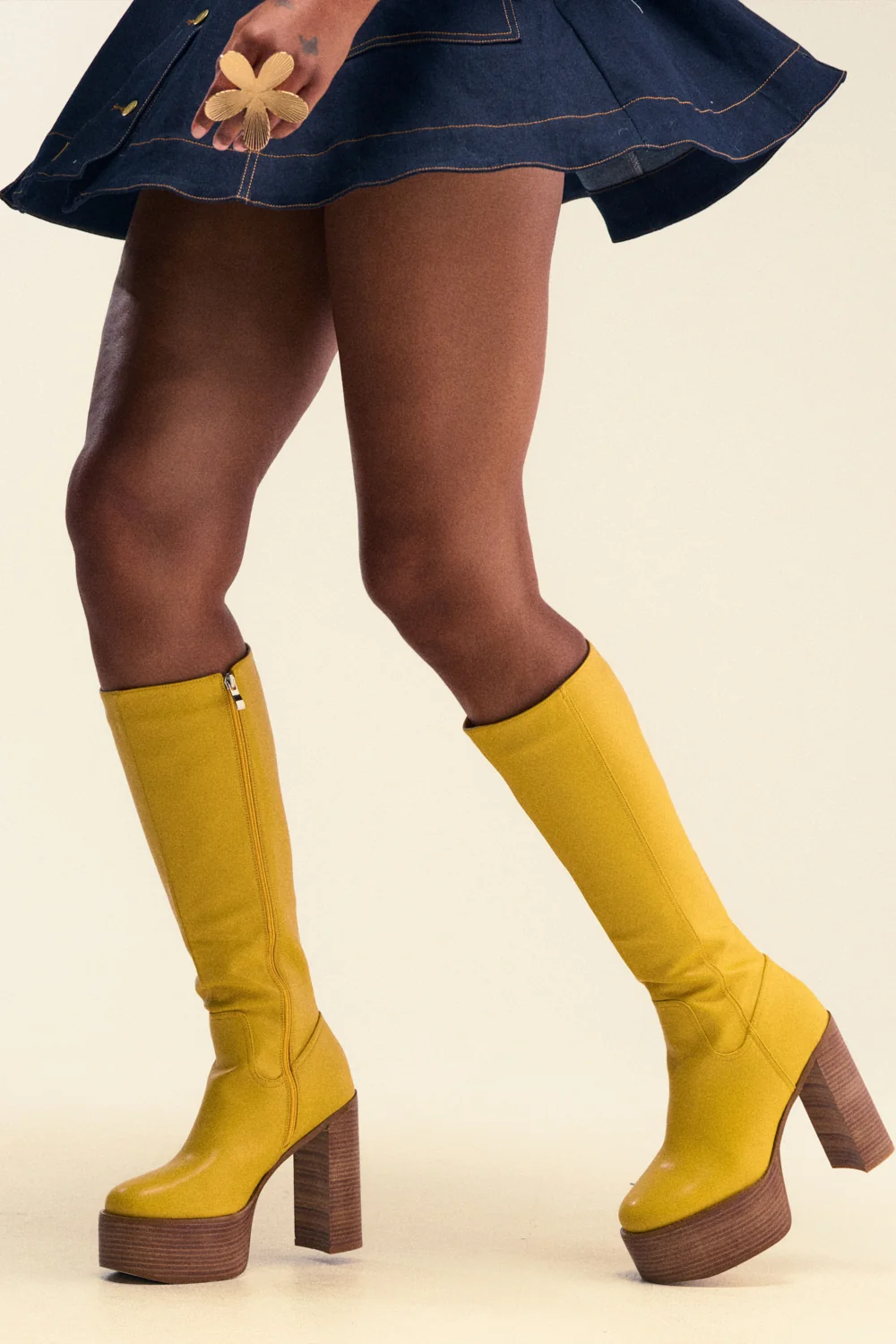 AZALEA WANG LANDRY YELLOW PU WOOD STACK PLATFORM BOOT - Akira Store