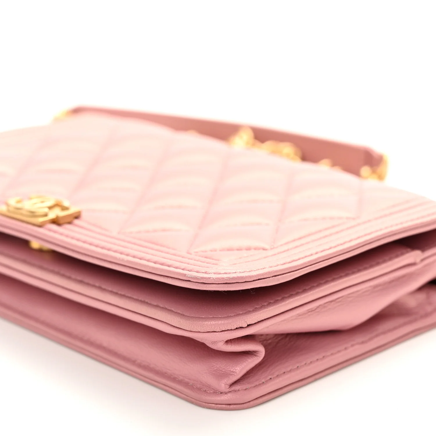 Metallic Lambskin Quilted Boy Wallet On Chain WOC Pink