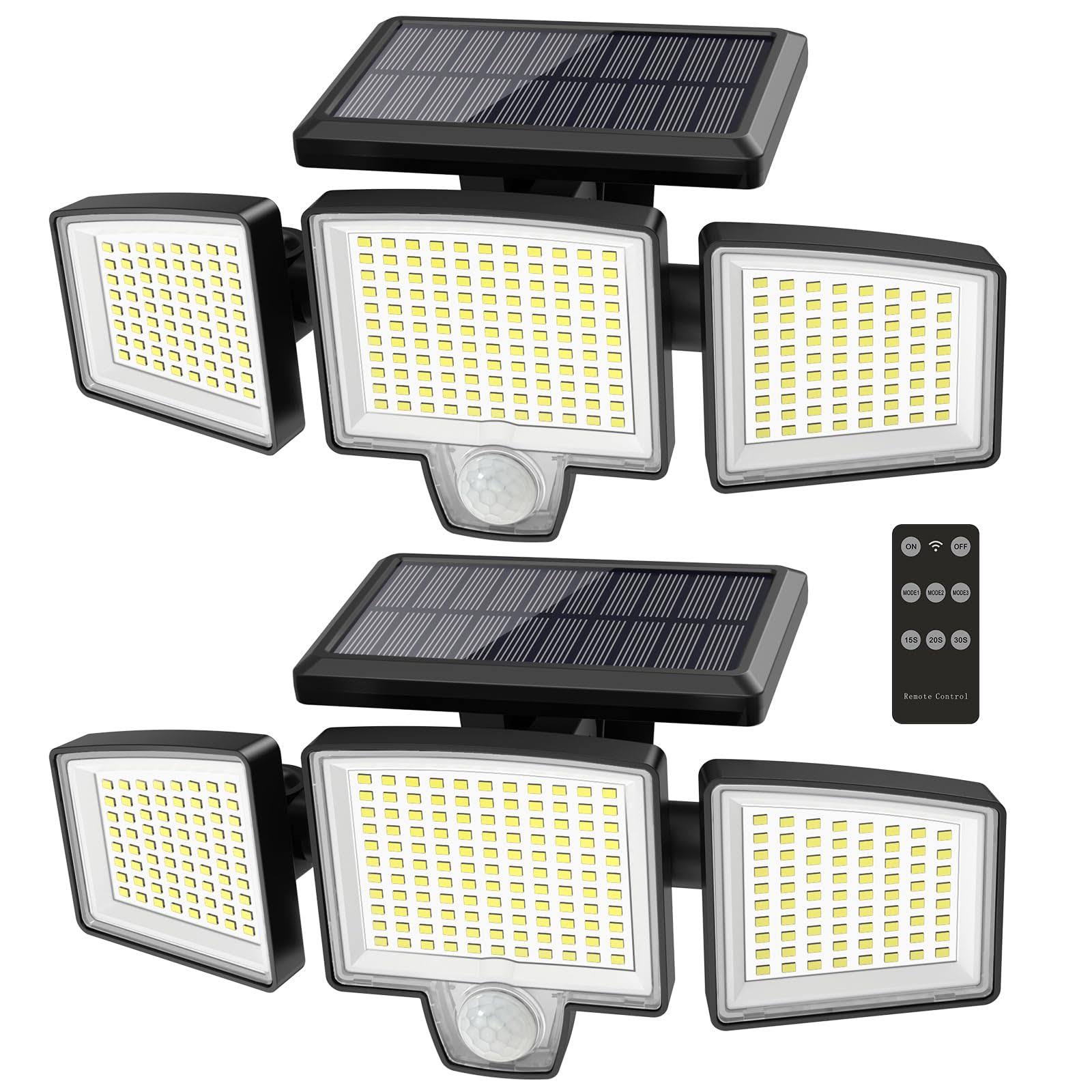 Atronor Solar Outdoor Lights, 265 LED 2800lm Security Flood Lights with Motion Senor, Remote Control, 3 Lighting Modes, 3 Heads Outside Lights, 270��