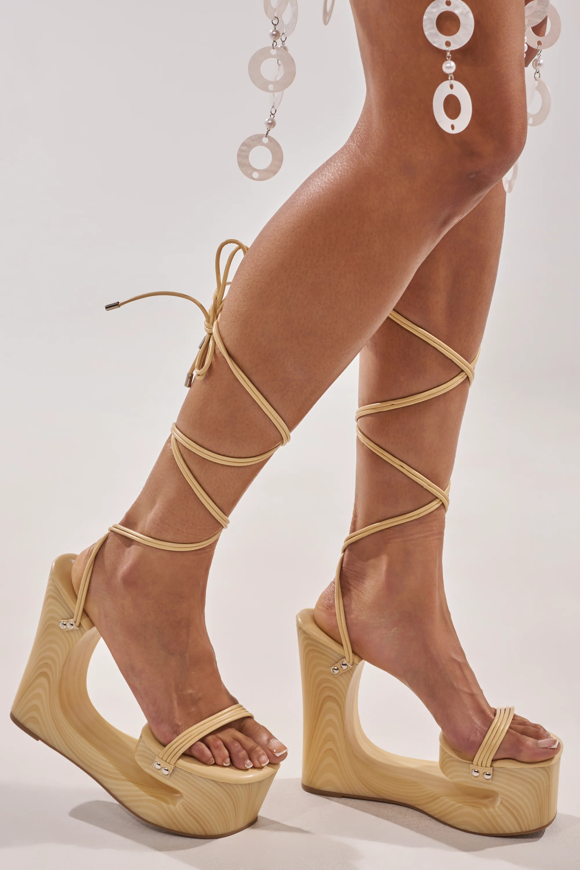AZALEA WANG CIPRIANO BEIGE STRAP EMPTY WEDGE SANDAL - Akira Store