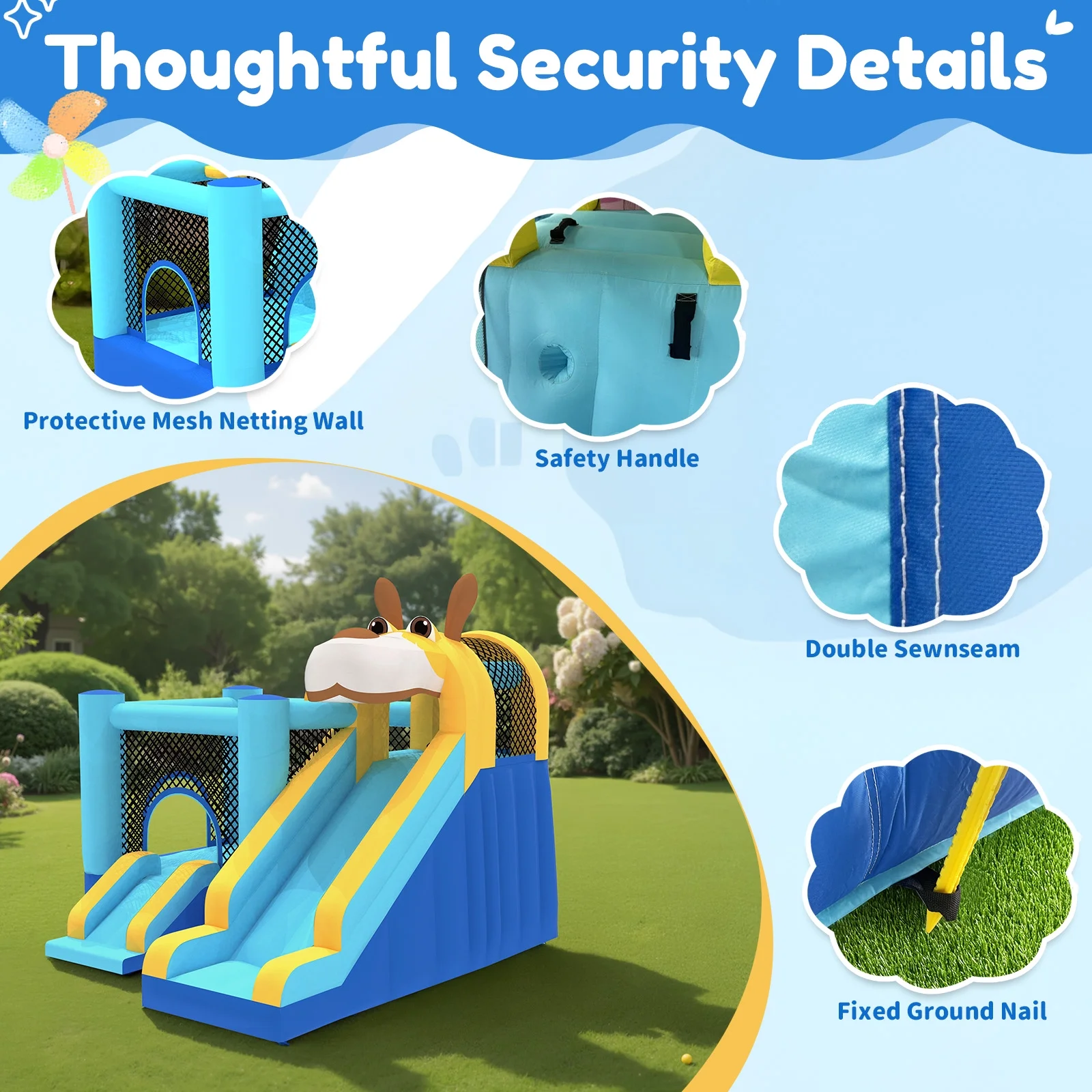 114''x 114'' x 92 5'' Inflatable Bounce Houses for Kids 3 10 with Blower Double Slide and Ball Pit/Indoor Bouncy House, PVC, Child, Teen, Toddler��Blue(Blue) Image 10