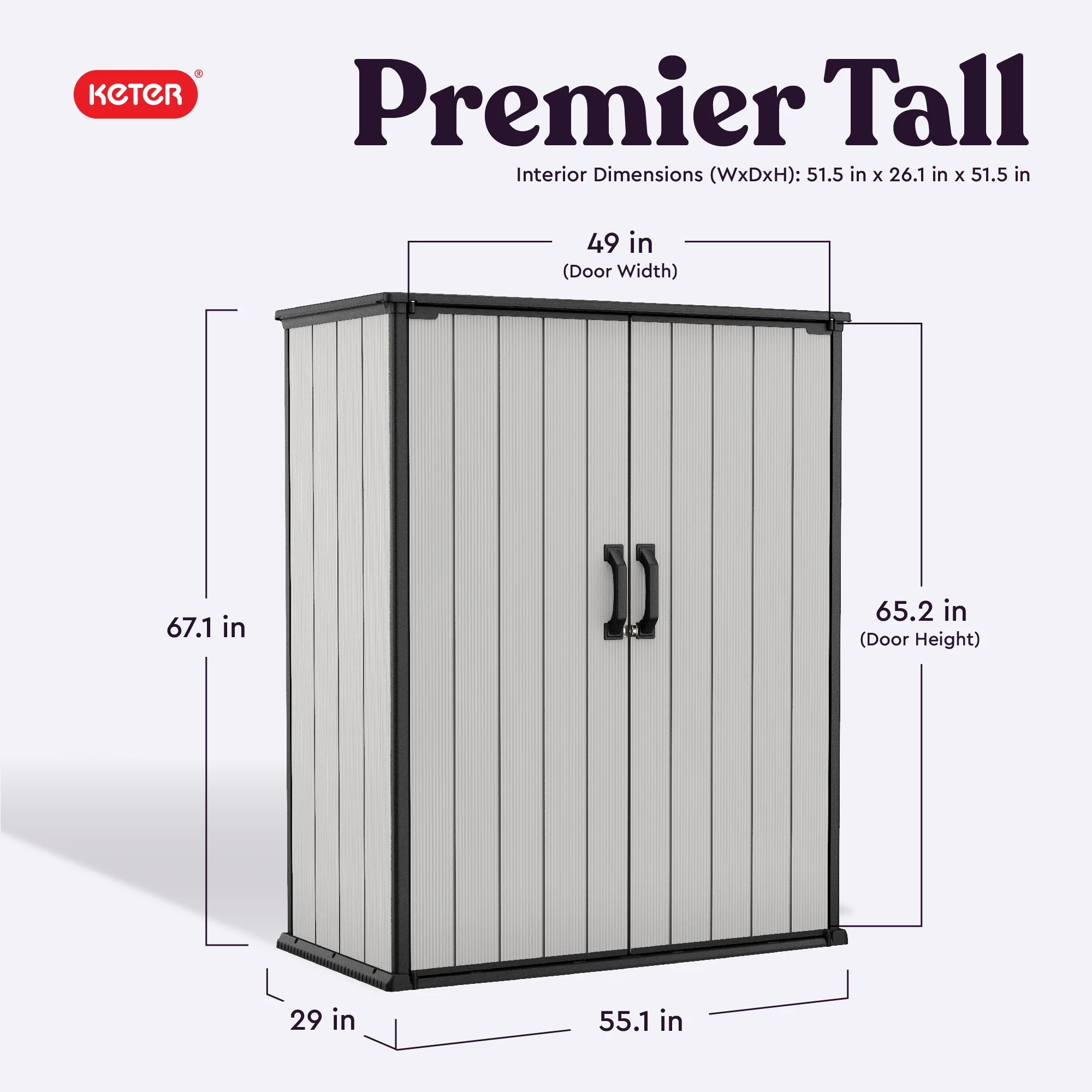 Premier Tall Vertical Durable Resin Outdoor Storage Shed With Floor and Locking Double Doors, Grey(62. 05 cubic foot) - Image 2