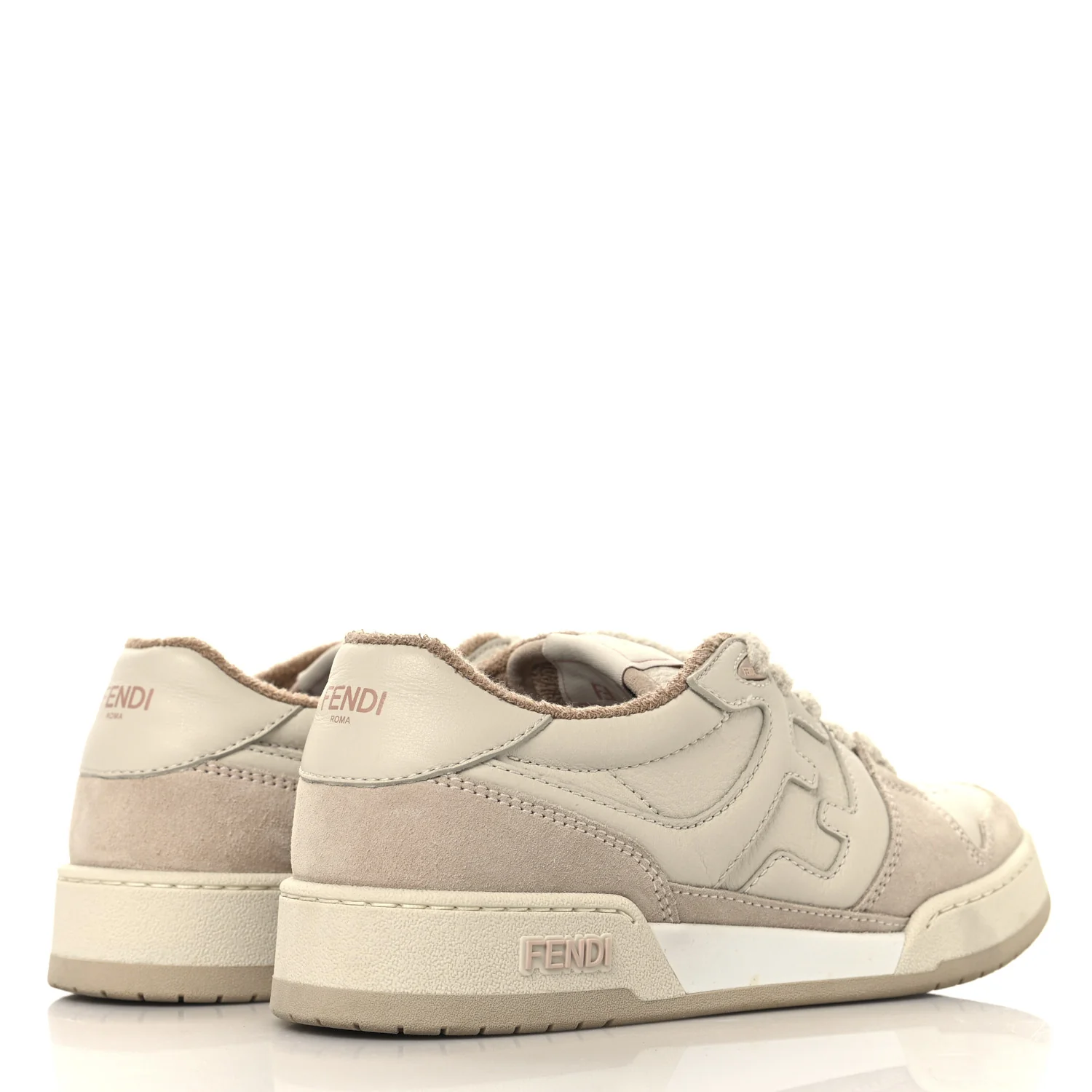 Suede Vitello Fendi Match Low Top Sneakers 37.5 Nudo White Garza Rosa
