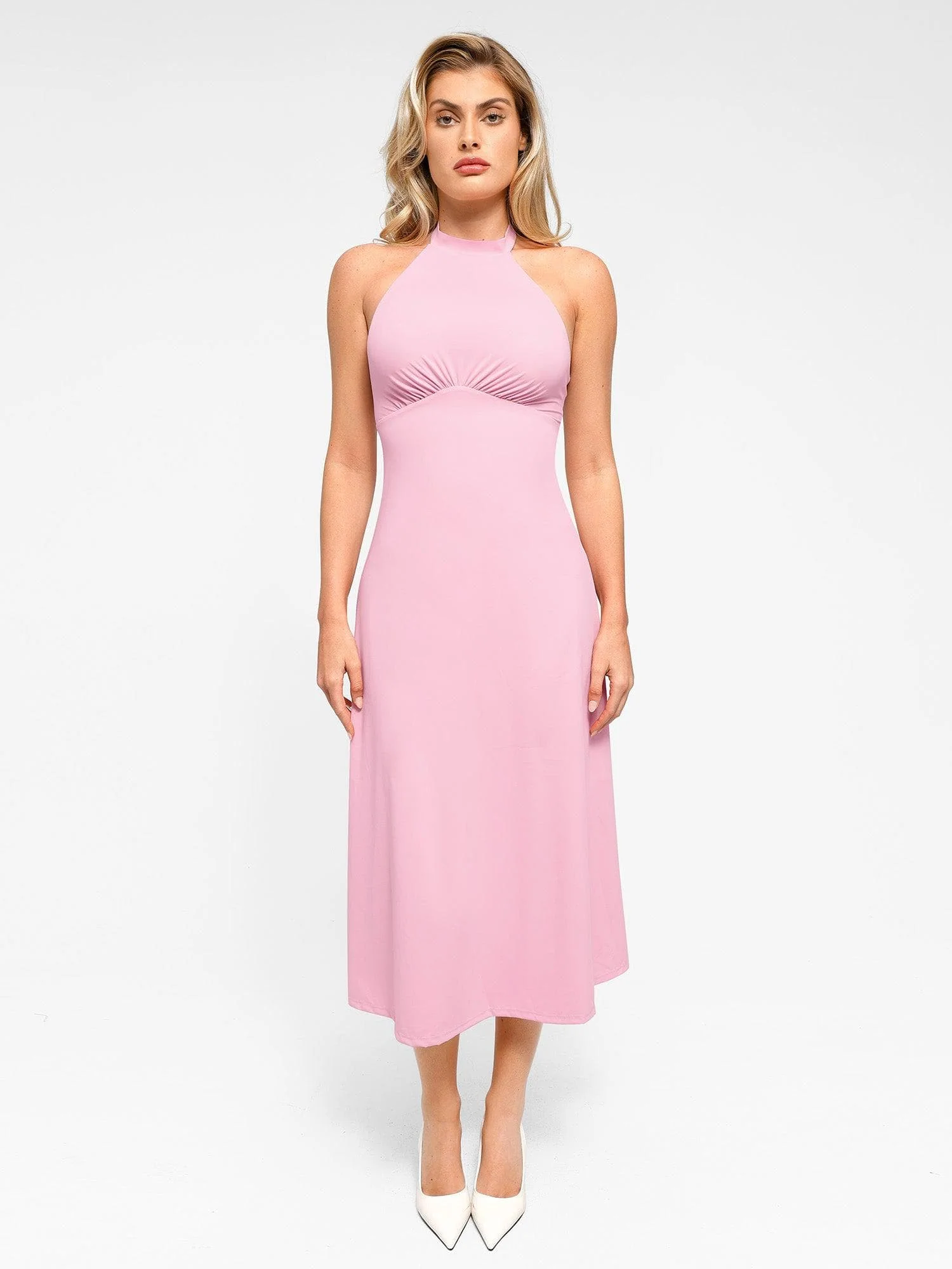 Shapewear Sculpting Backless Halter A-Line Midi Dress