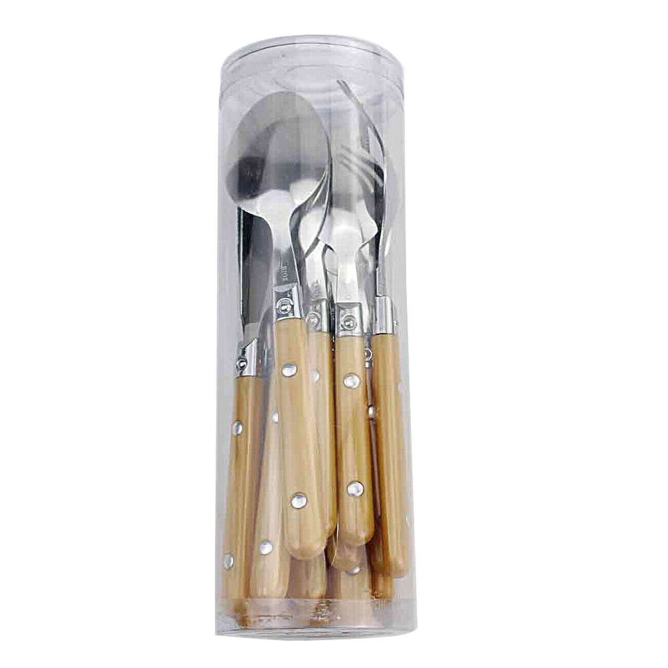 Ménagère 16 pièces inox manche plastique jaune doré