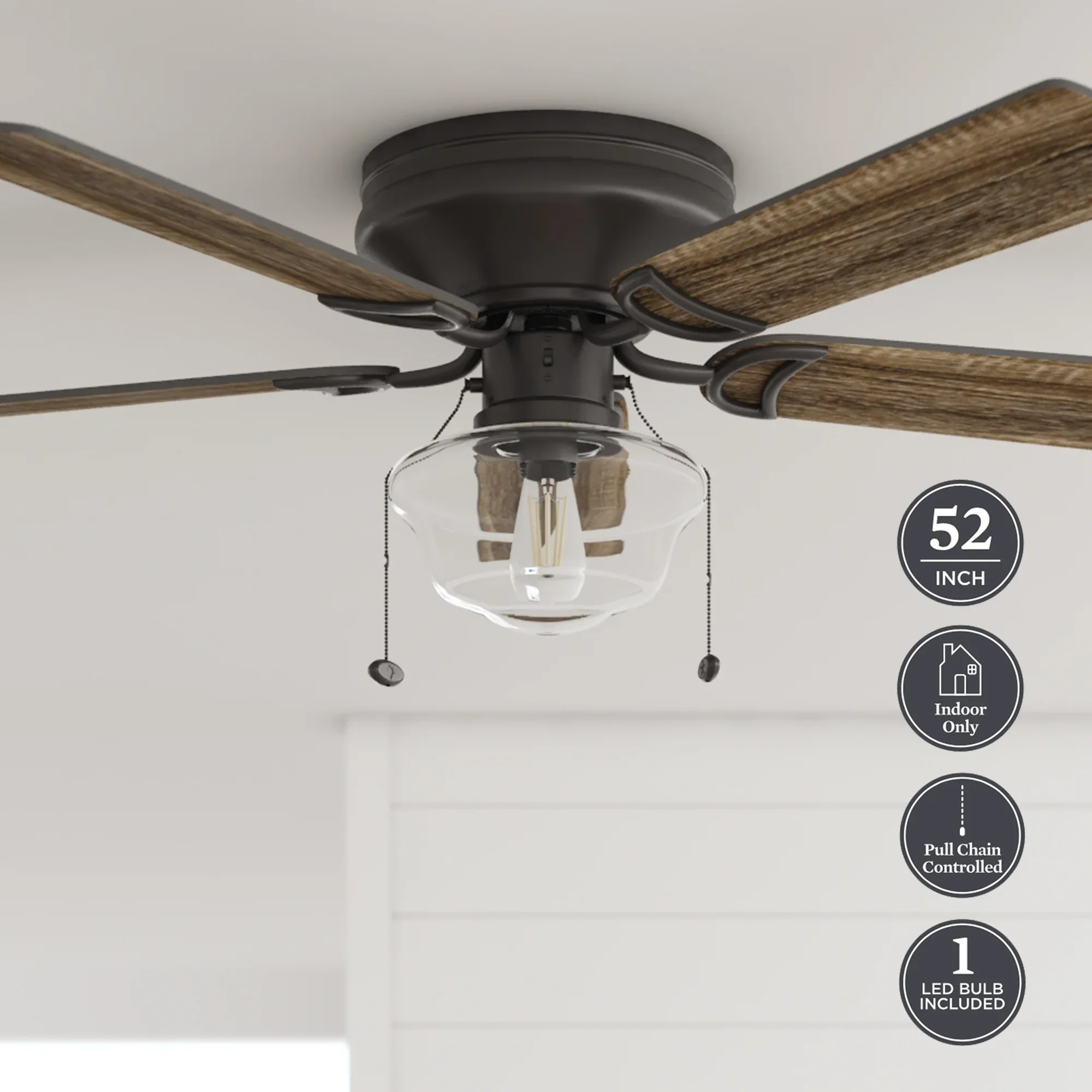 Better Homes & Gardens Wyndham 52 Bronze Ceiling Fan with Light, 5 Blades, Pull Chains & Reverse Airflow