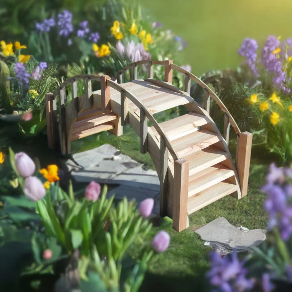 SamsGazebos Fairy Tale Wood Garden Stair Bridge with Picket Railings, 33-Inch, Unfinished