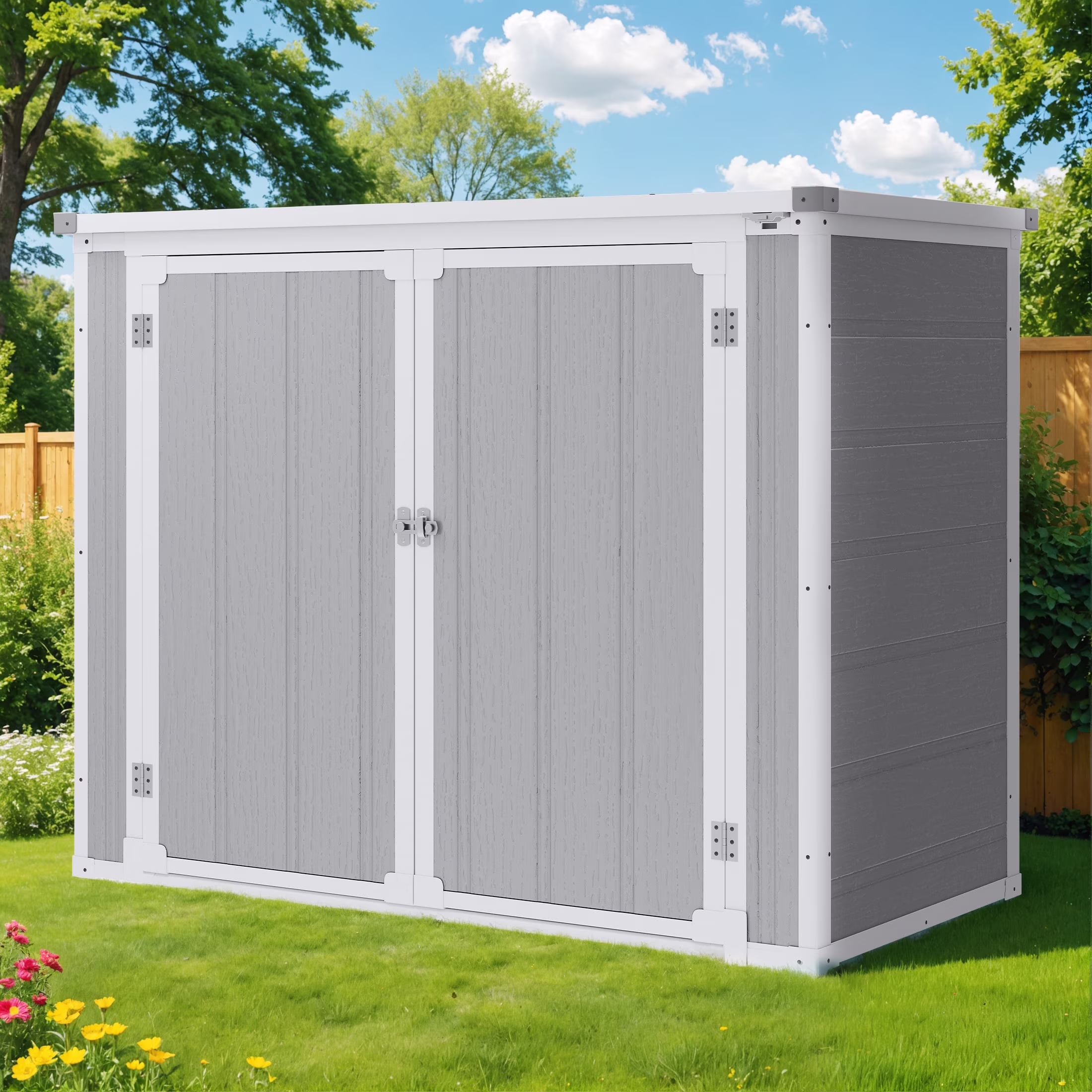 41 cu.ft Outdoor Shed, Horizontal All-Weather Resin Storage Shed, Resistant Tool Shed for Storage of Bike/Trash Cans/Garden Tools/Lawn Mowers, 55.9"L x 29.52"W x 43.3"H Gray(Light Gray)