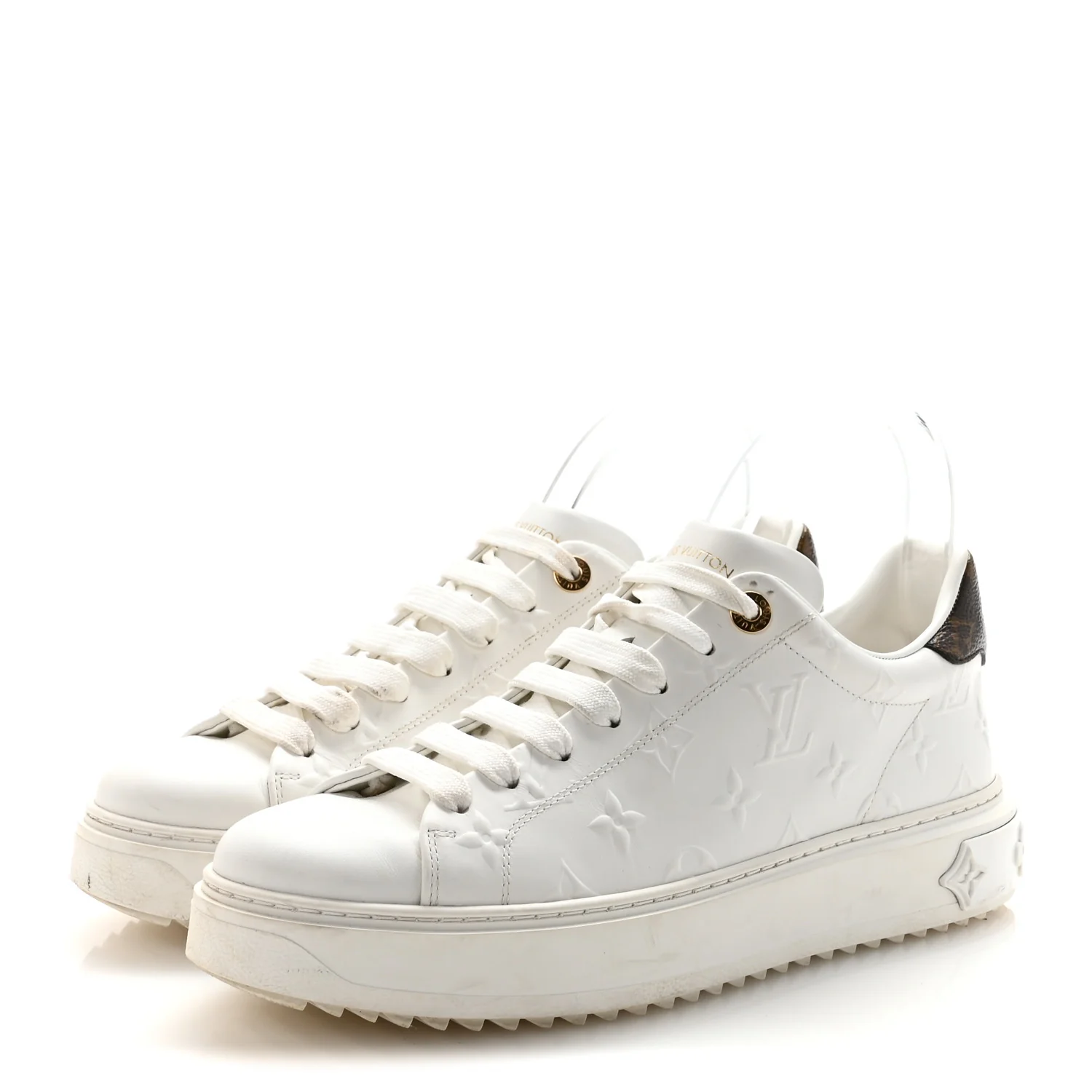 Lambskin Embossed Monogram Time Out Sneakers 40 White