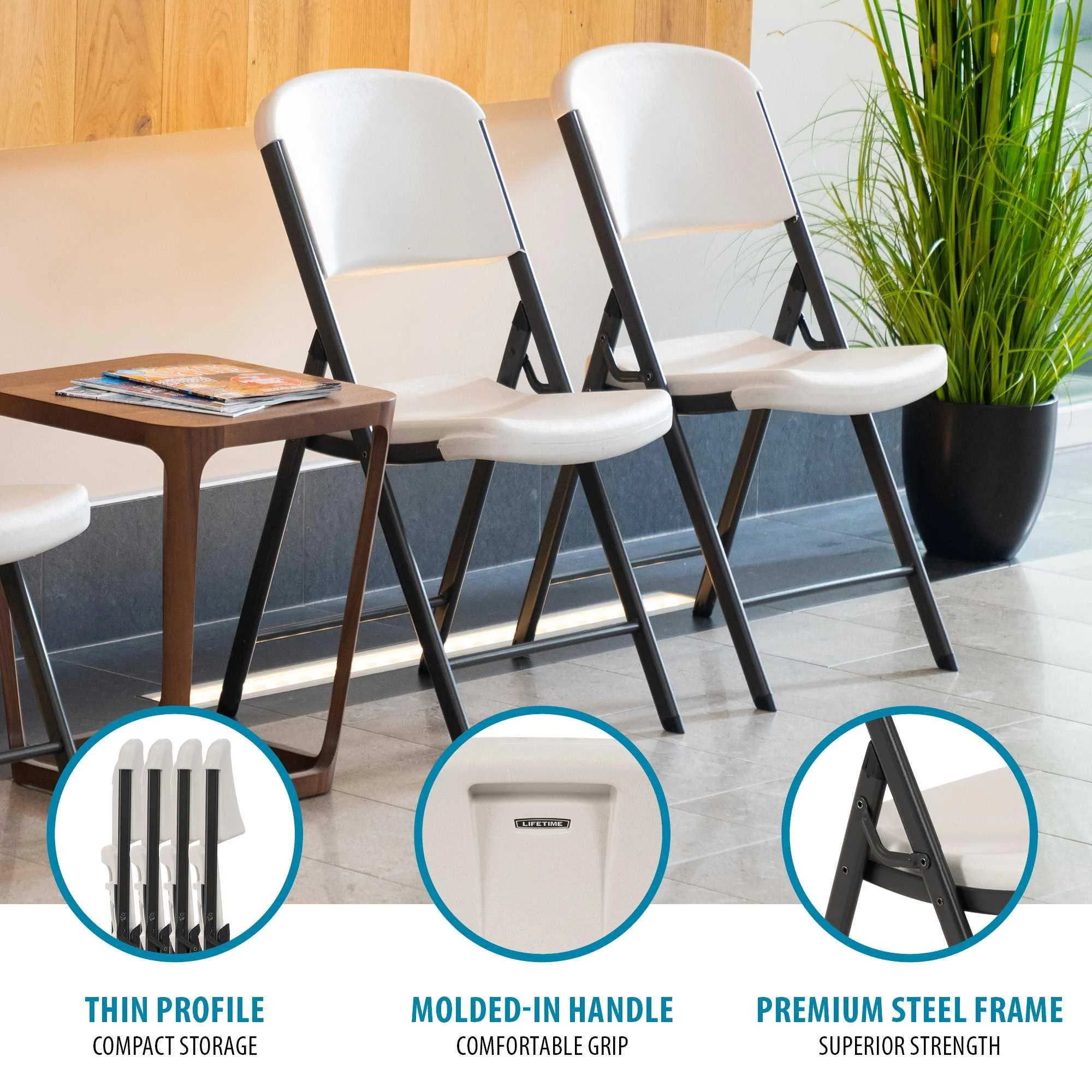 Lifetime 4 60 in Round Folding Tables with 32 Folding Chairs - Almond