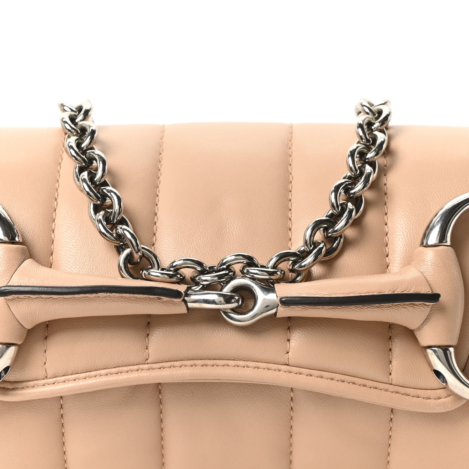 Nappa Vertical Matelasse Small Maxi Horsebit Chain Shoulder Bag  Rose Beige