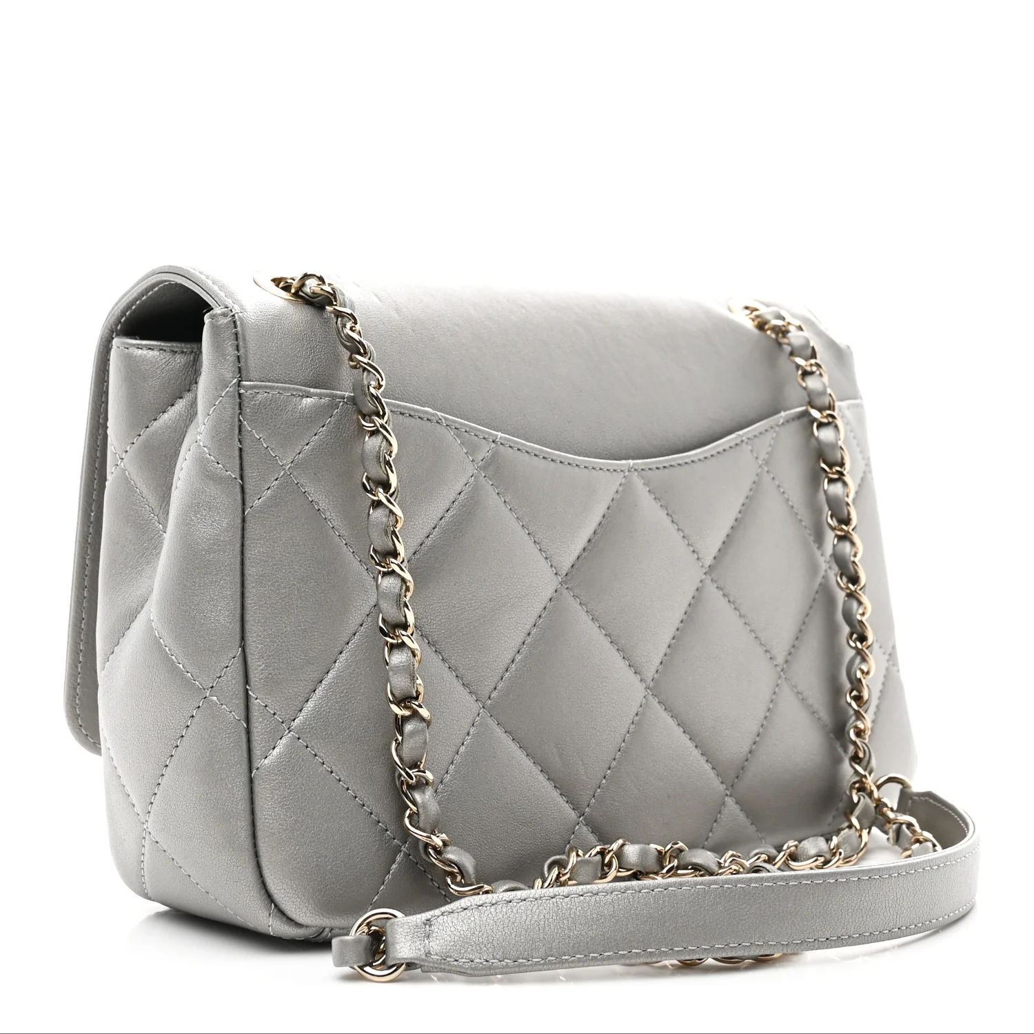 Metallic Goatskin Quilted Timeless CC Flap Silver