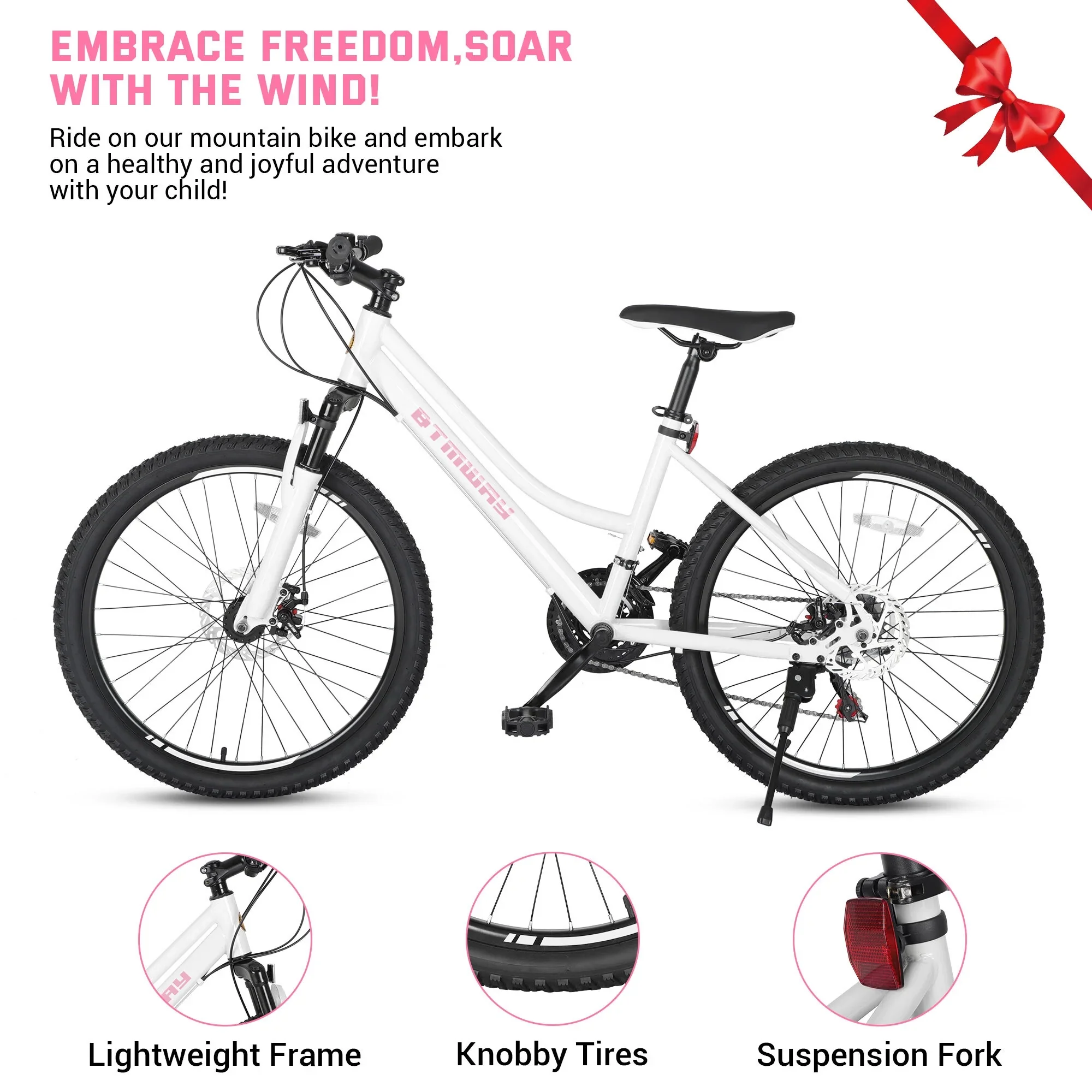 SHINPT 24 Mountain Bike for Teenagers and Adult, Mountain Bicycles with Dual Disc Brakes, Shimano 21 Speeds Bicycles for Men Women, Adult Bicycle with Comfort Saddle, Commuter Bike