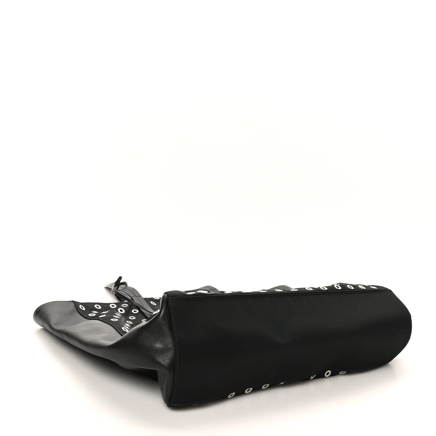 Tessuto Nylon Calfskin Grommet Tote Black