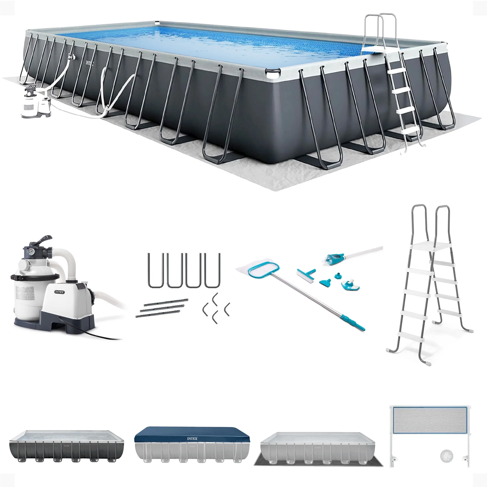 Open Box 32 Ft x 16 Ft x 52 Inch Ultra XTR Rectangular Pool Set w/ Pump